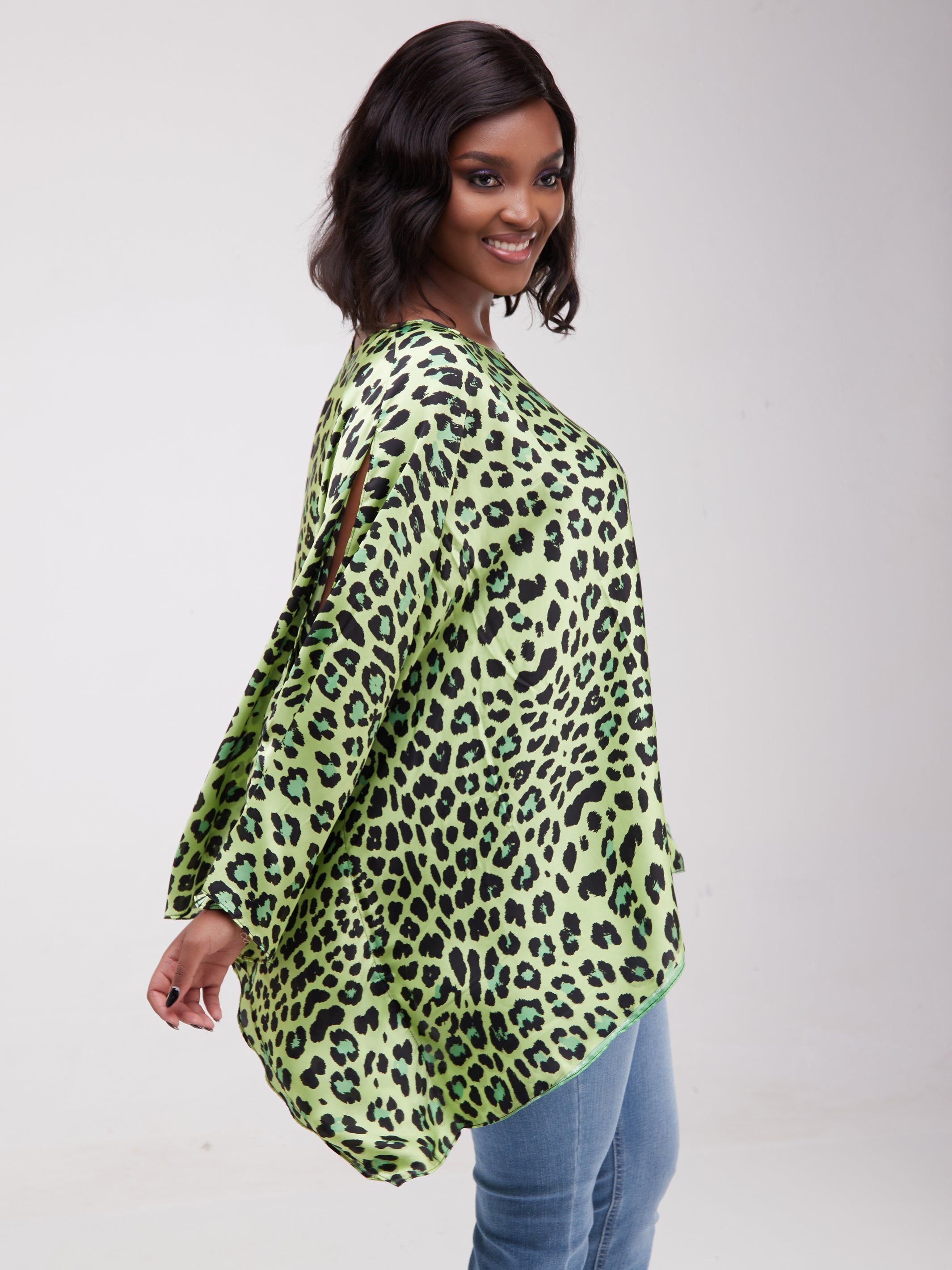 Safari Lamu Satin Top - Lime Green Print