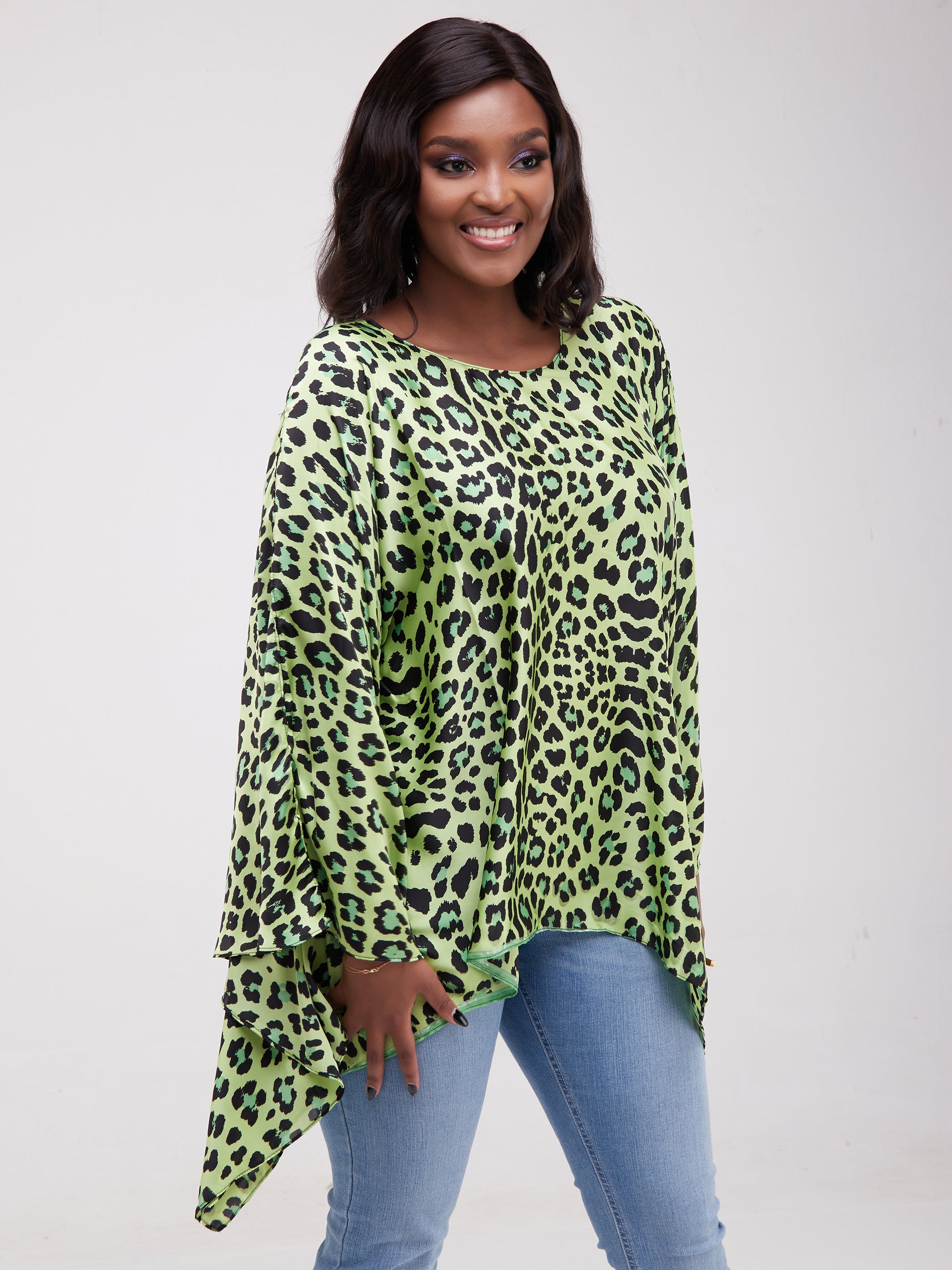 Safari Lamu Satin Top - Lime Green Print