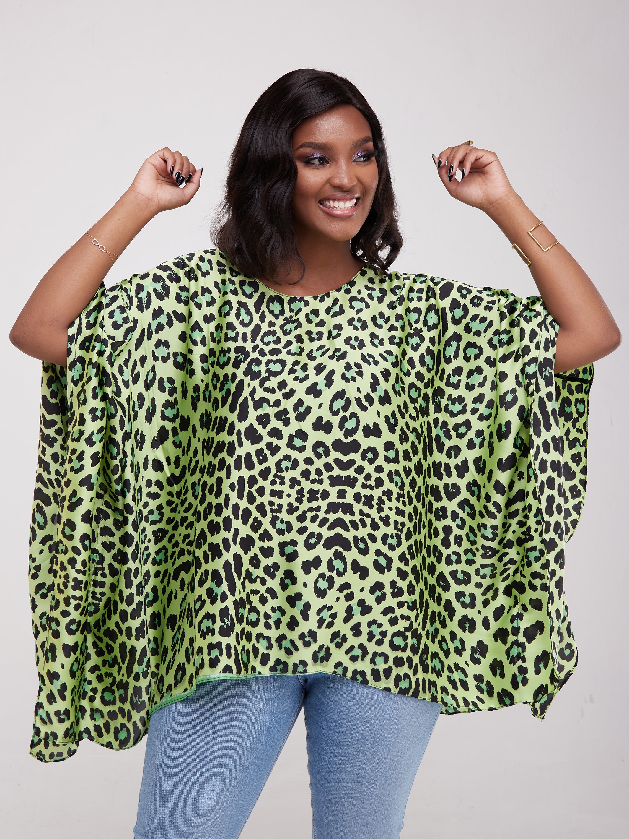 Safari Lamu Satin Top - Lime Green Print