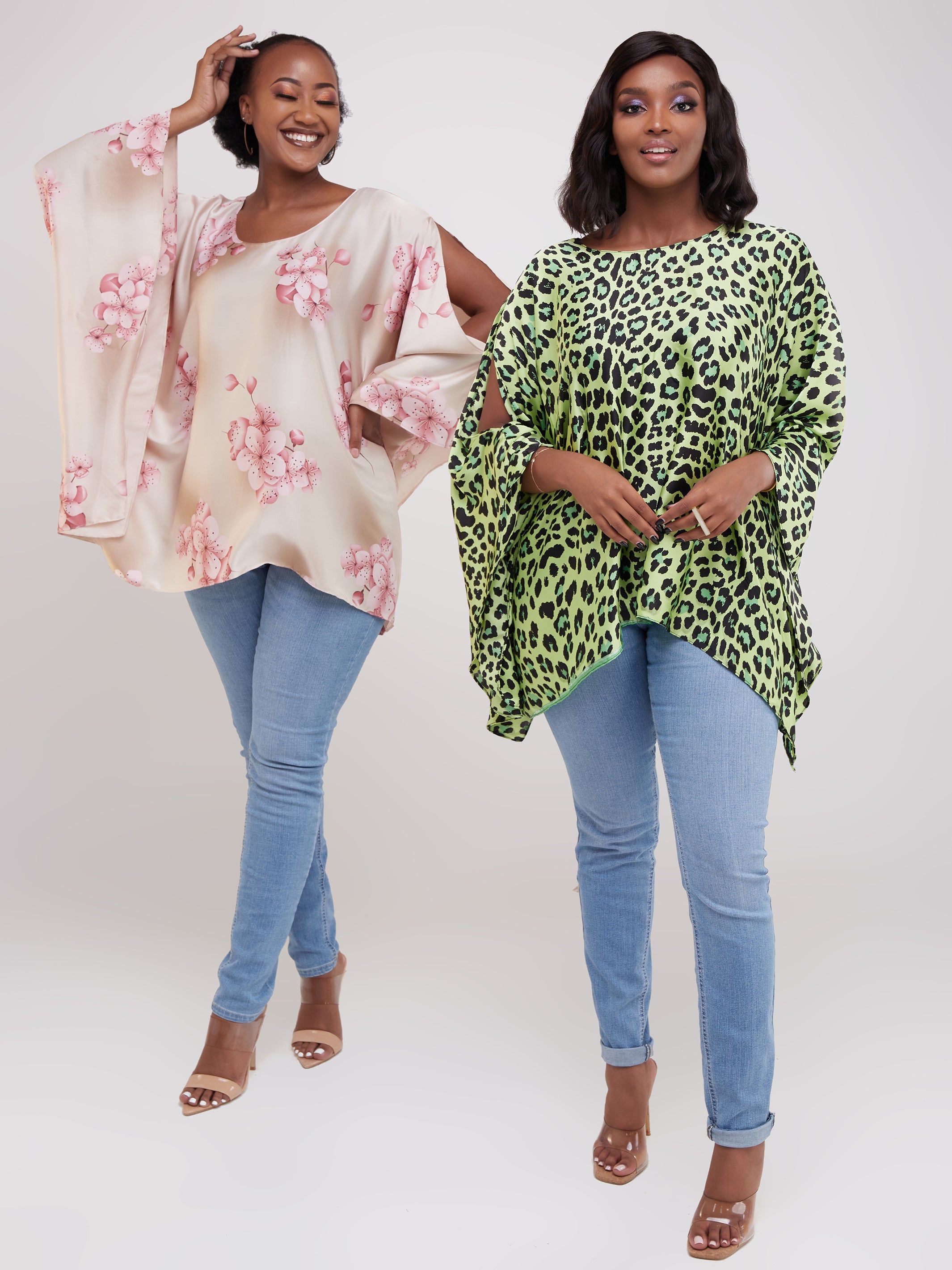 Safari Lamu Satin Top - Lime Green Print