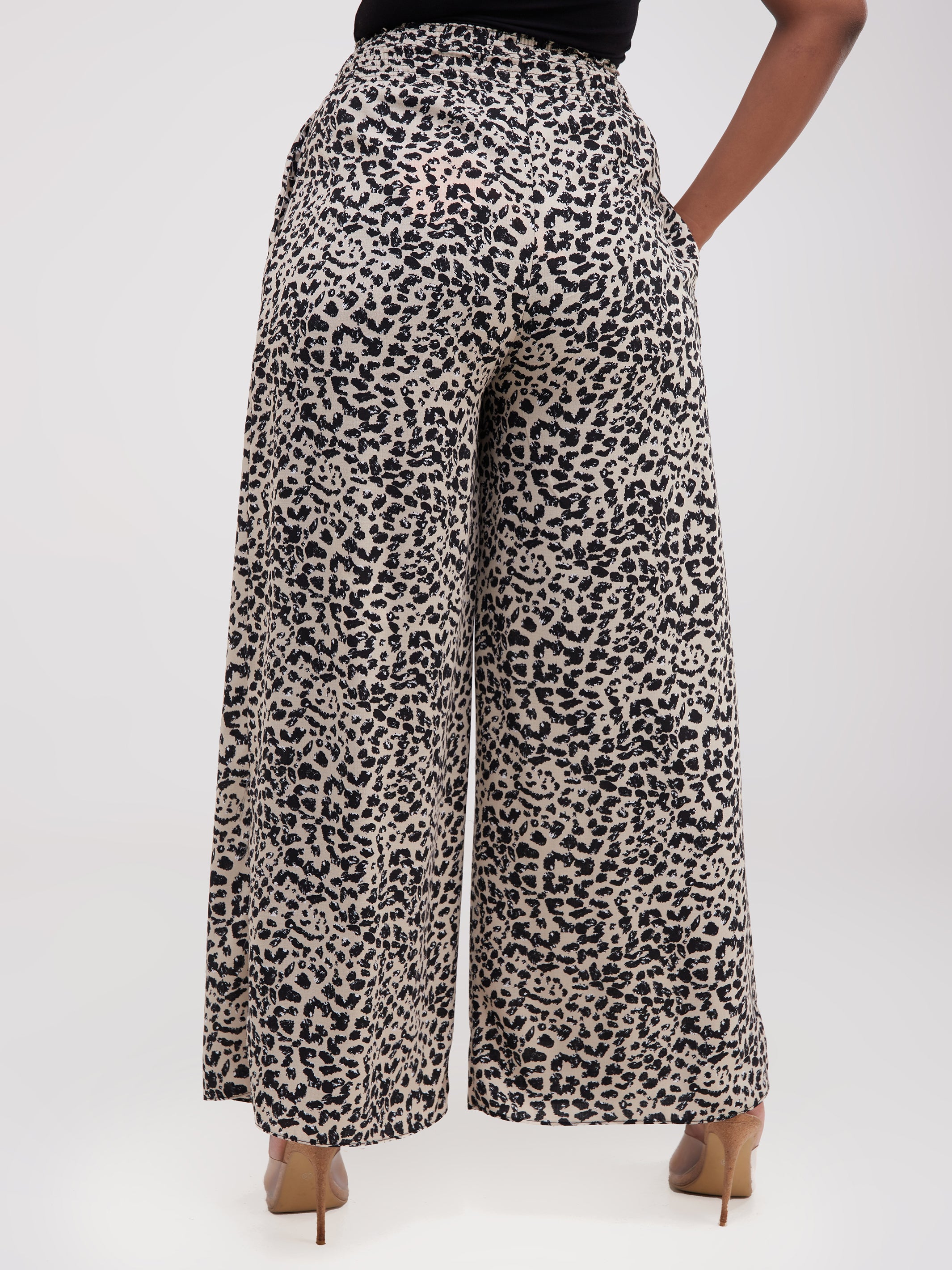 Safari Naima Shirred Waist Wide Leg Pants - Black / Buttermilk Print