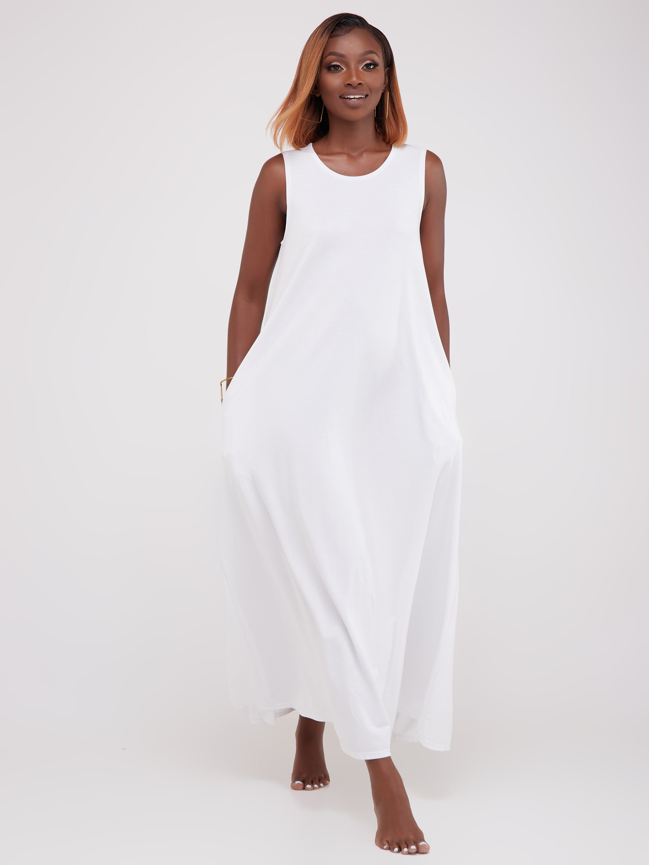 Vivo Basic Sleeveless Kena Tent Maxi Dress - White