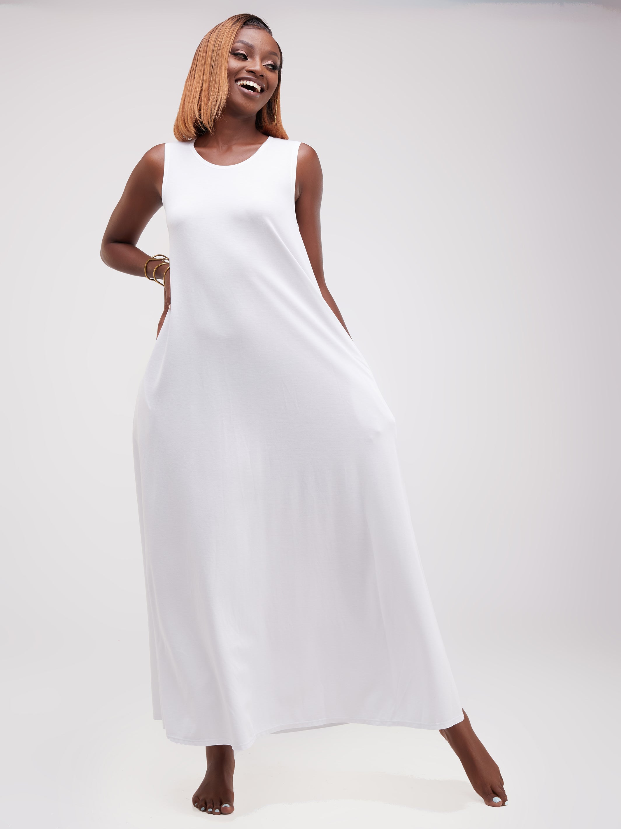 Vivo Basic Sleeveless Kena Tent Maxi Dress - White