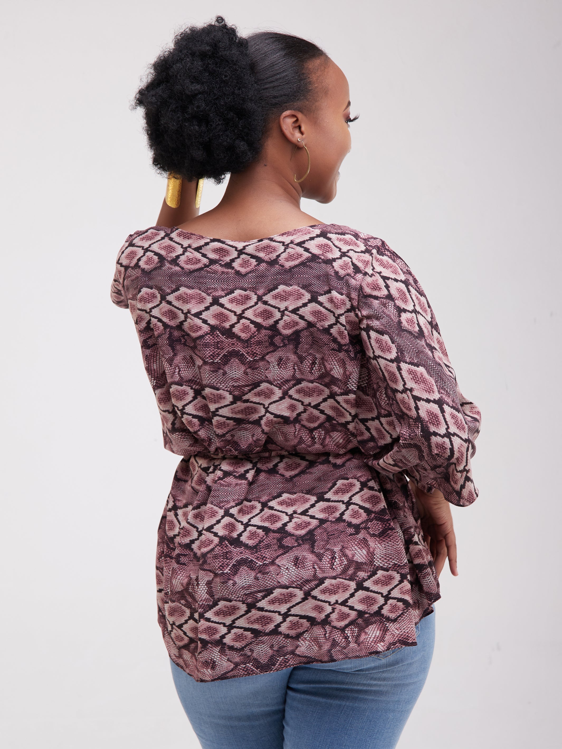 Safari Maisha Wide Loose Top - Pink / Maroon Print