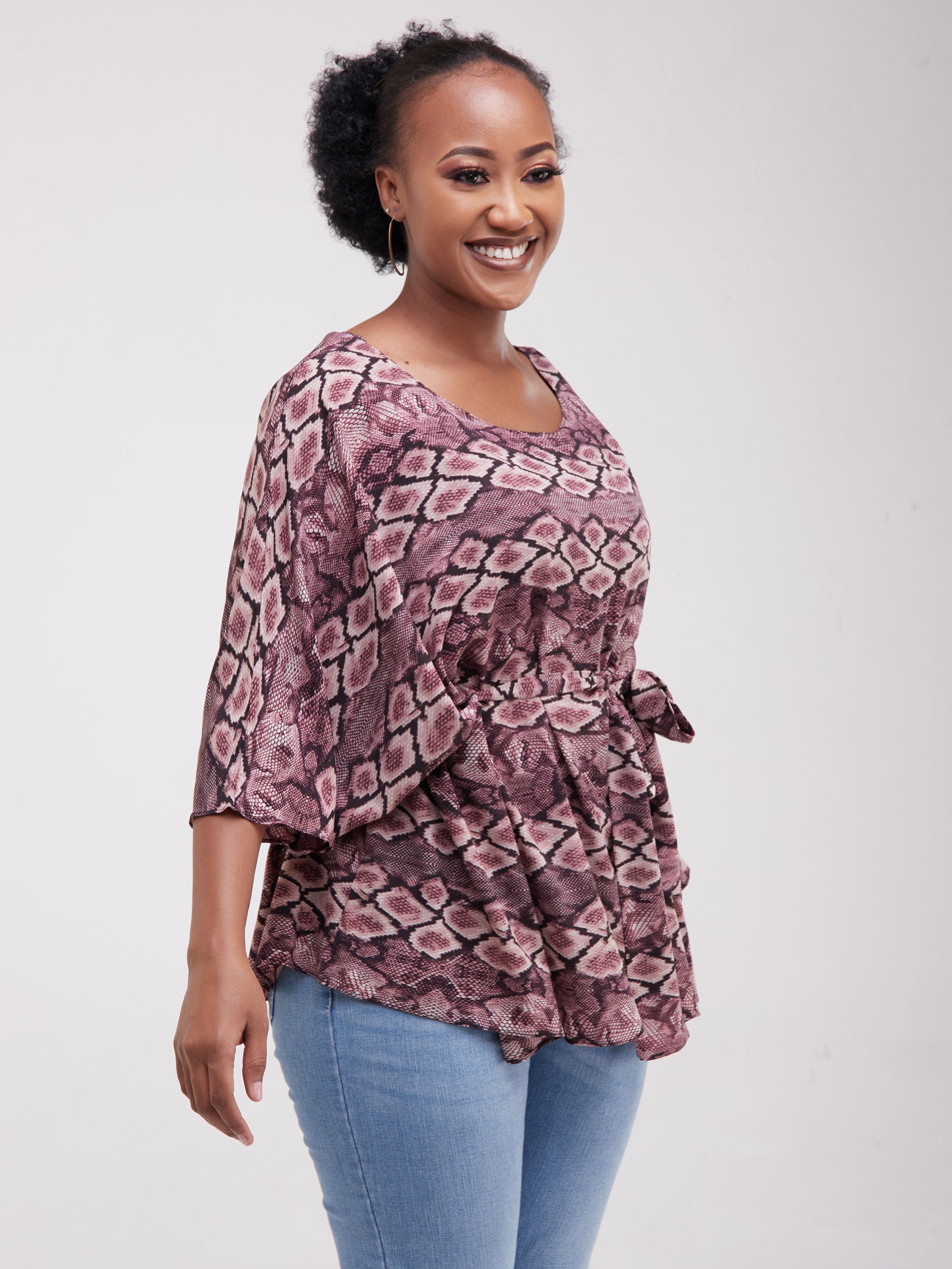 Safari Maisha Wide Loose Top - Pink / Maroon Print