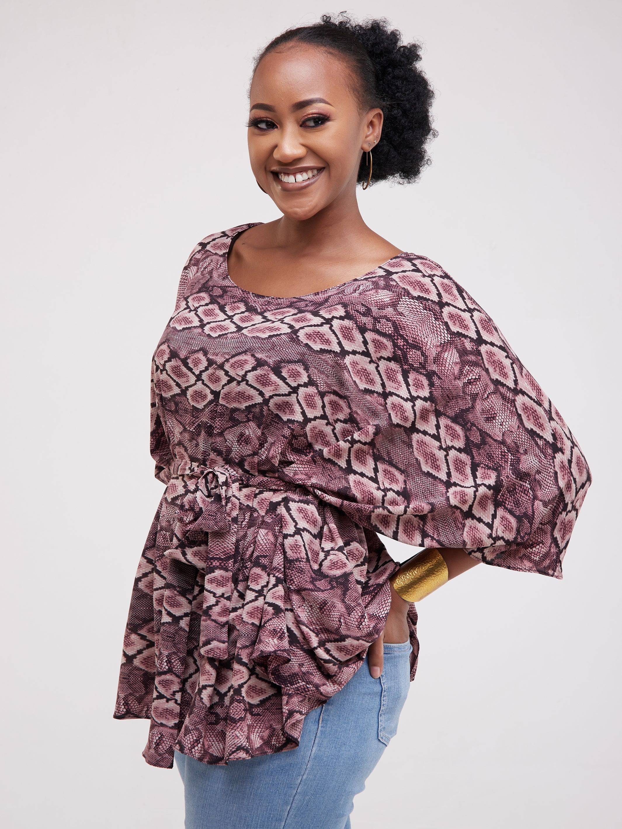 Safari Maisha Wide Loose Top - Pink / Maroon Print