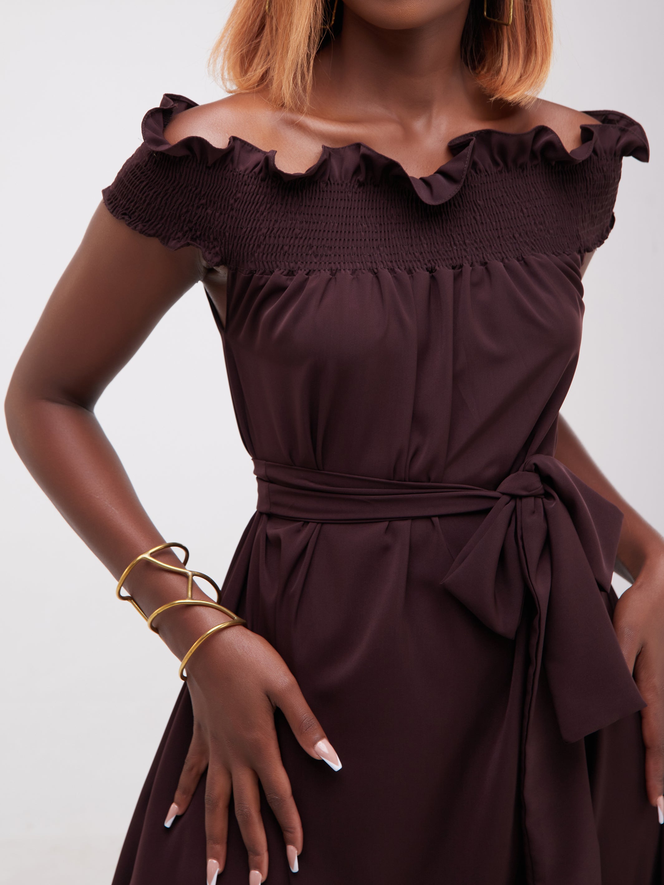 Vivo Alek Off-Shoulder Maxi Dress - Maroon