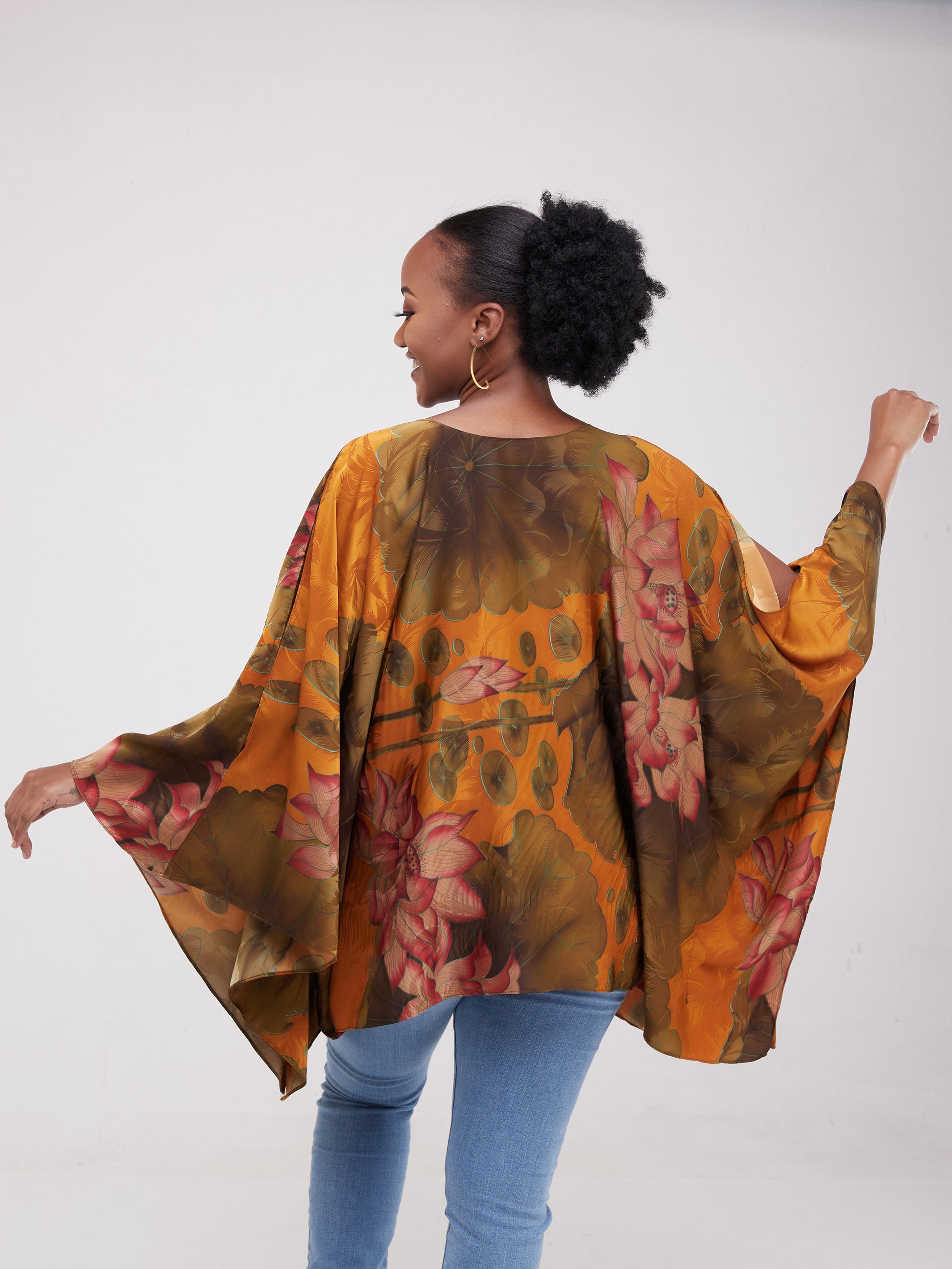 Safari Lamu Satin Top - Red / Brown Print