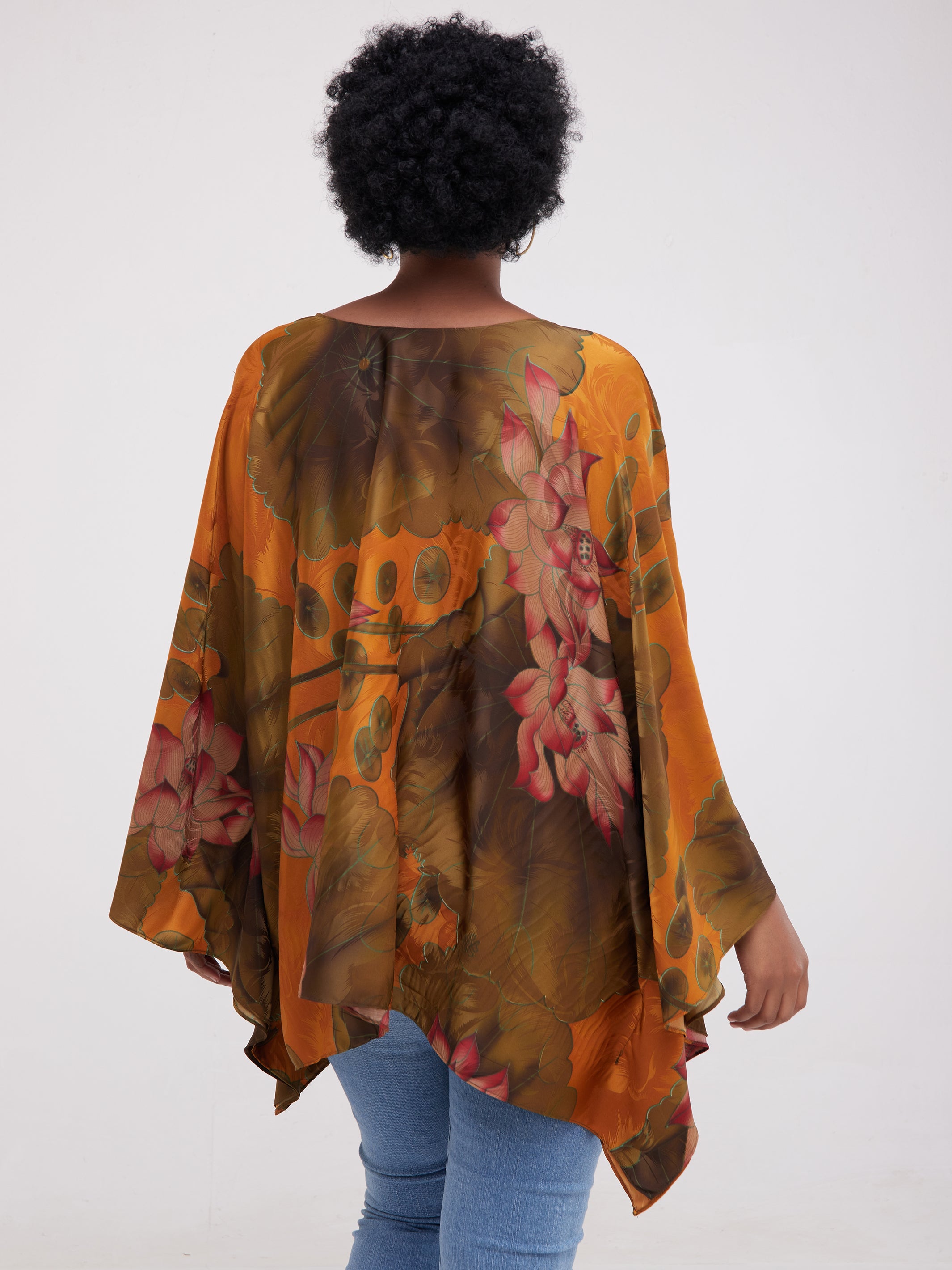 Safari Lamu Satin Top - Red / Brown Print