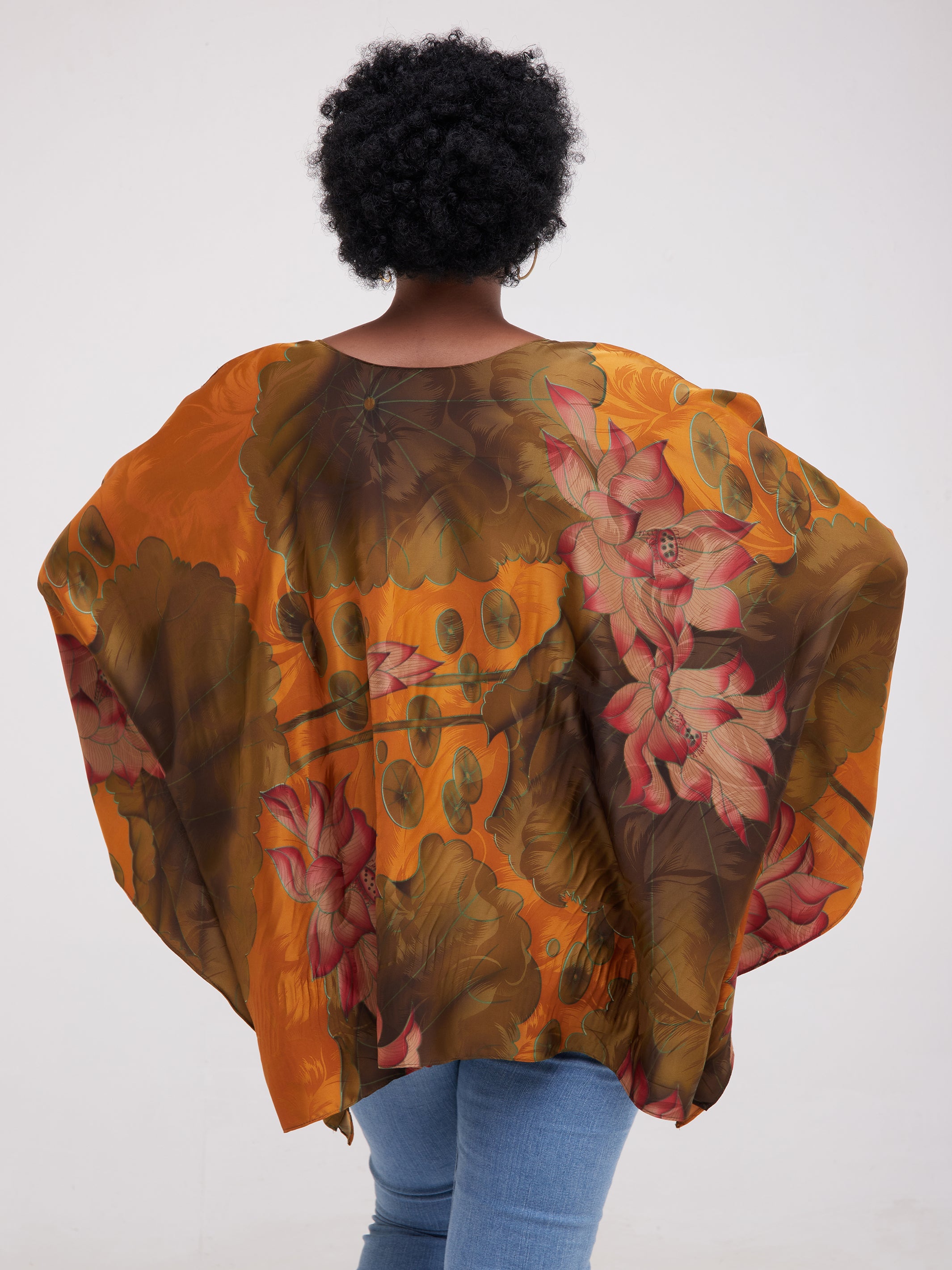 Safari Lamu Satin Top - Red / Brown Print