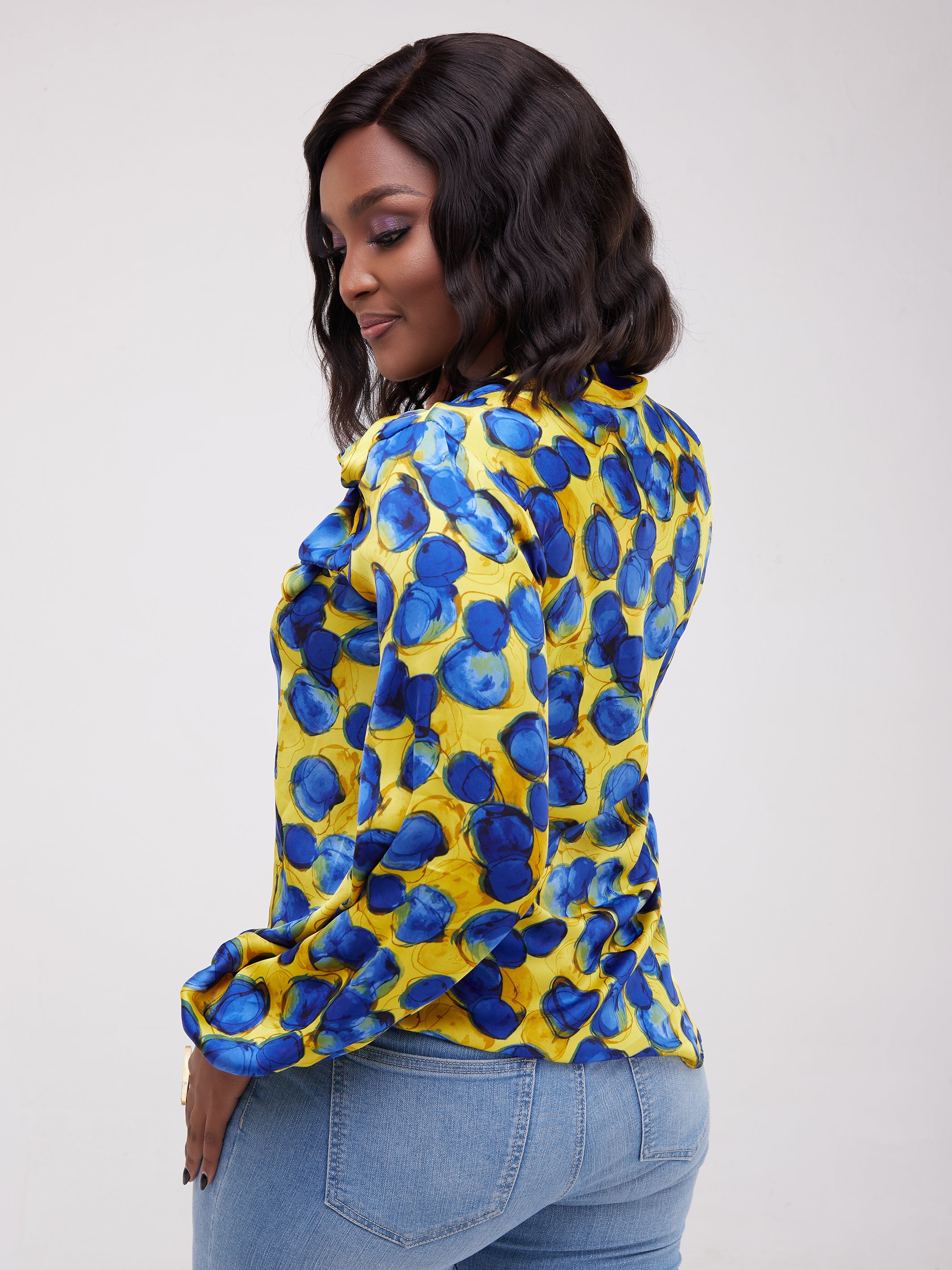Vivo Bissa Bishop Long Sleeved Top - Blue / Yellow Print