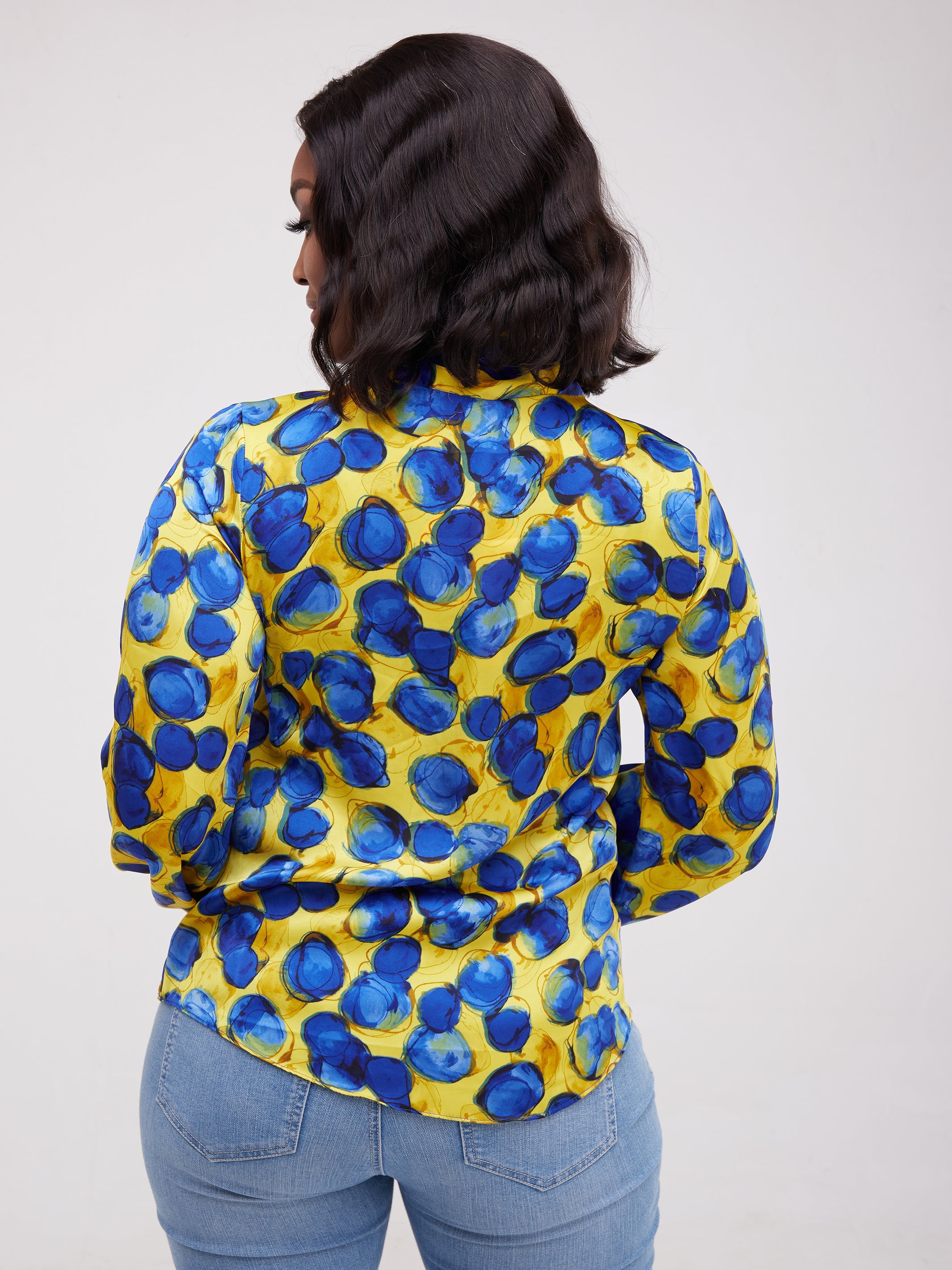 Vivo Bissa Bishop Long Sleeved Top - Blue / Yellow Print