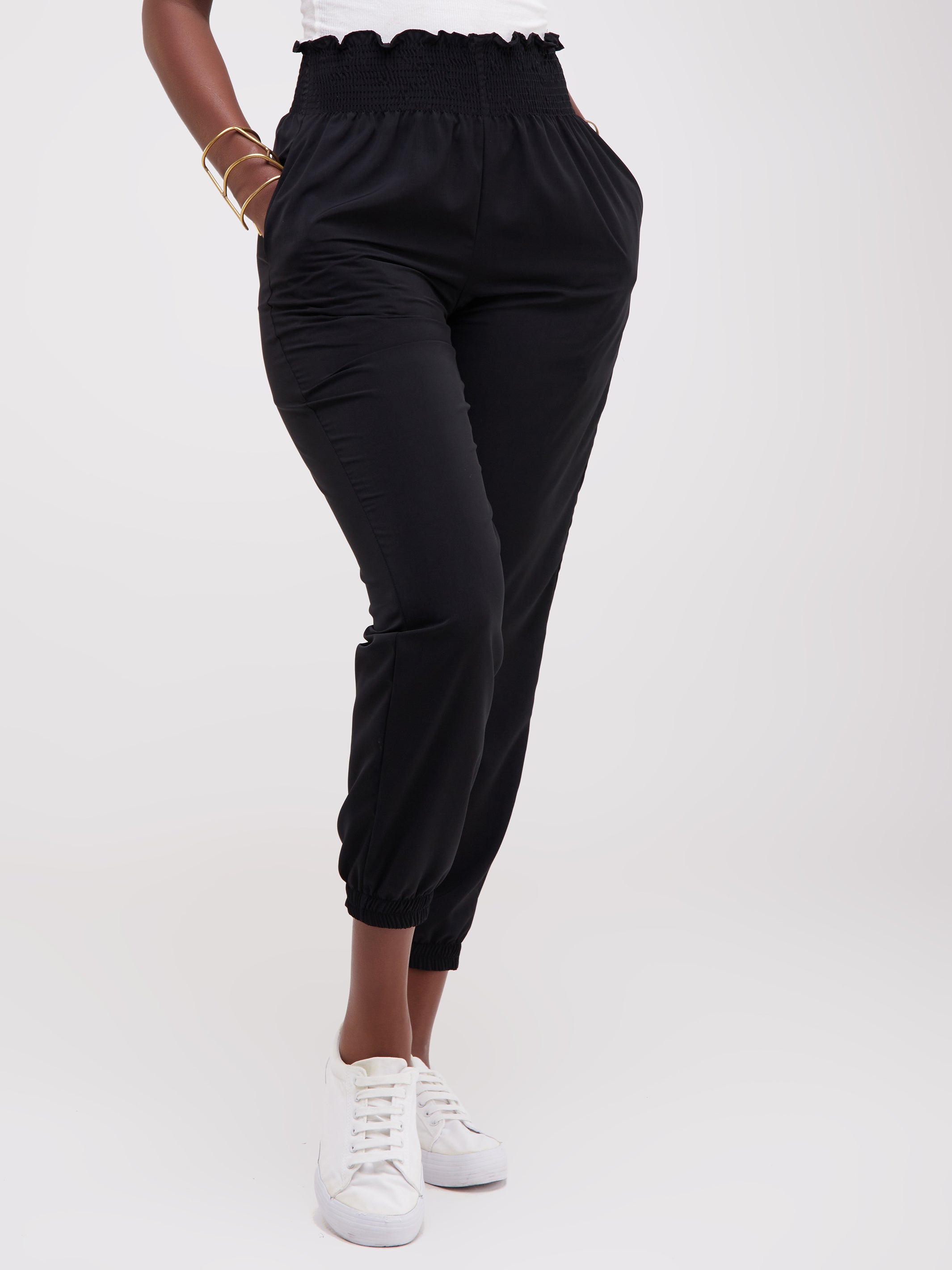 Safari Naima Shirred Waist Jogger Pants - Black