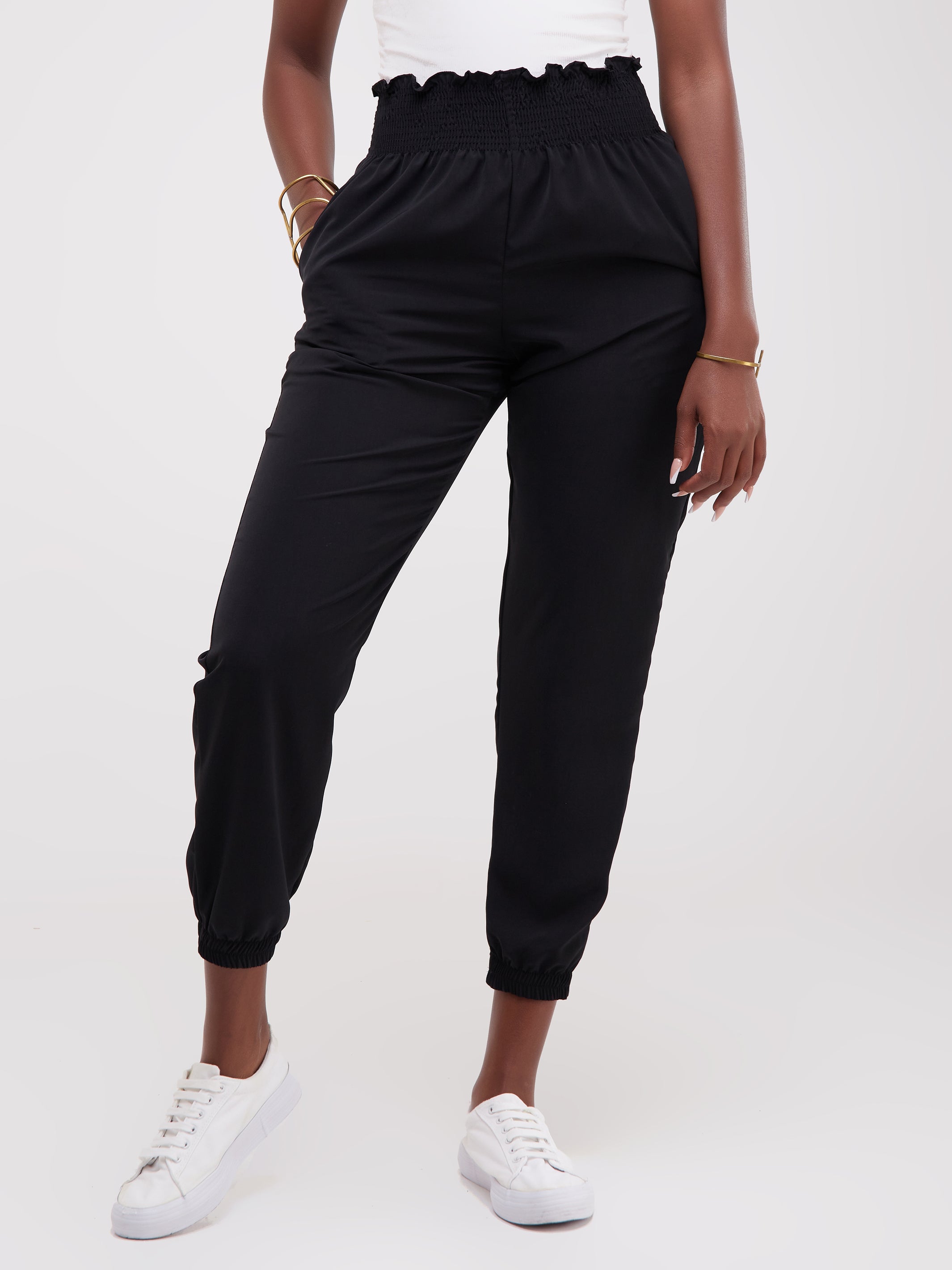 Safari Naima Shirred Waist Jogger Pants - Black