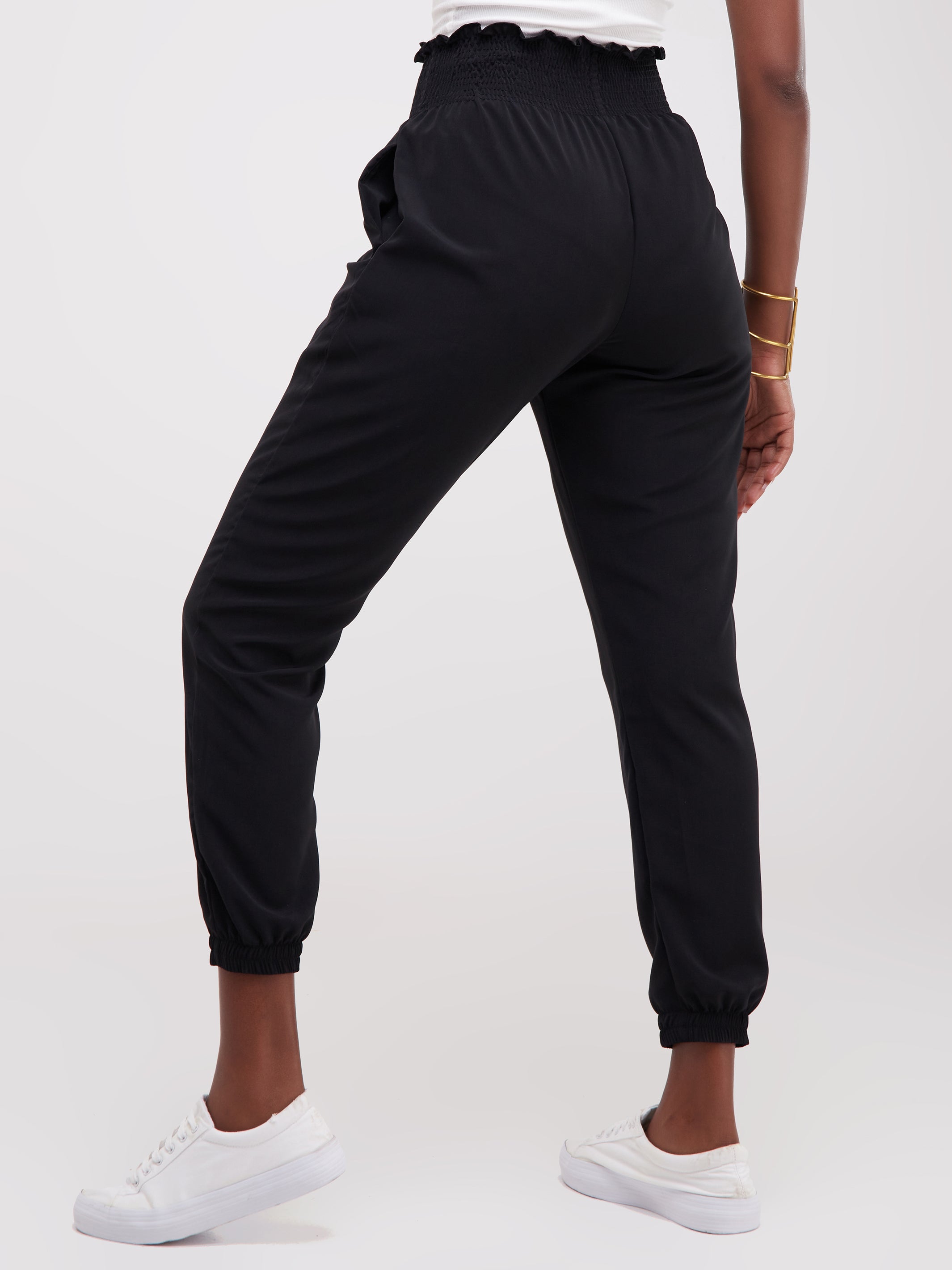 Safari Naima Shirred Waist Jogger Pants - Black