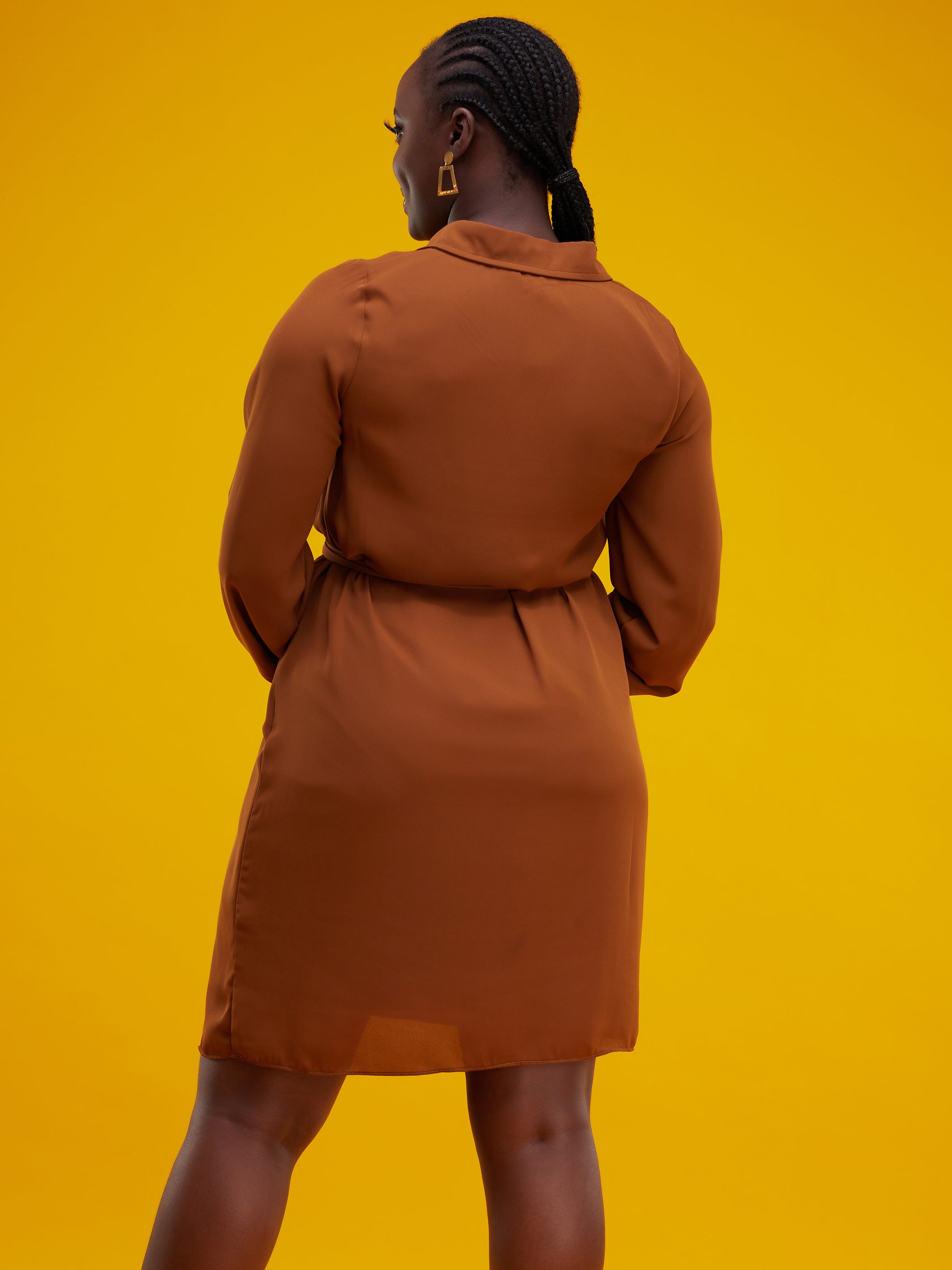 Vivo Muna Long Sleeved Shirt Dress - Brown