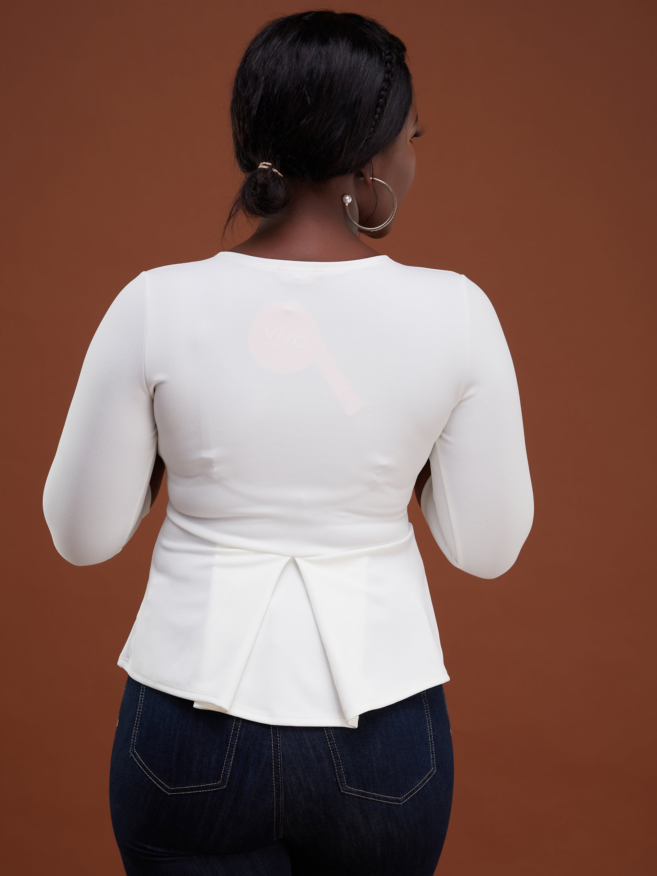 Vivo 3/4 Sleeve Amber Pleat Top - White