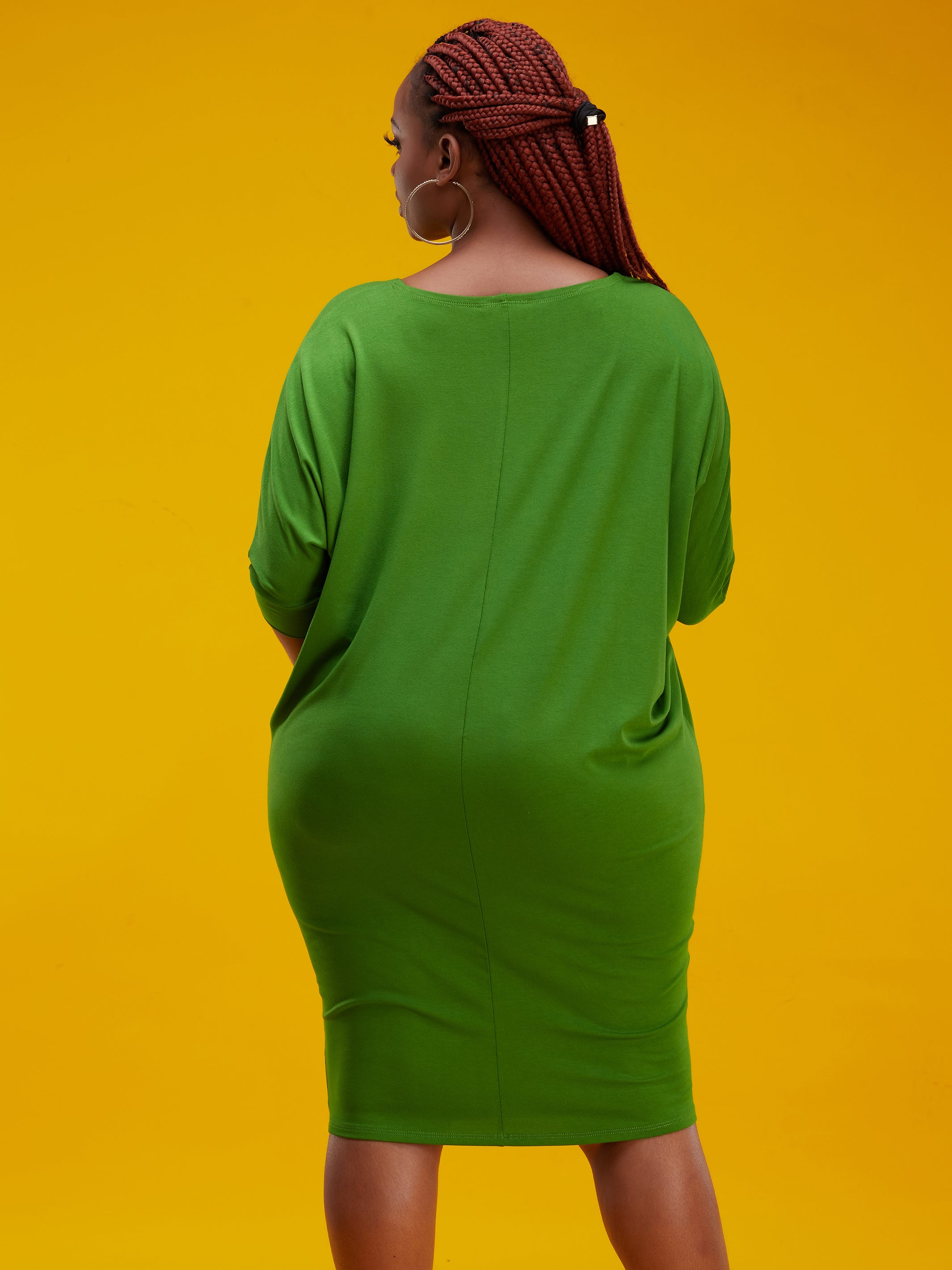 Vivo Basic Cuffed Dolman Jersey Dress - Green
