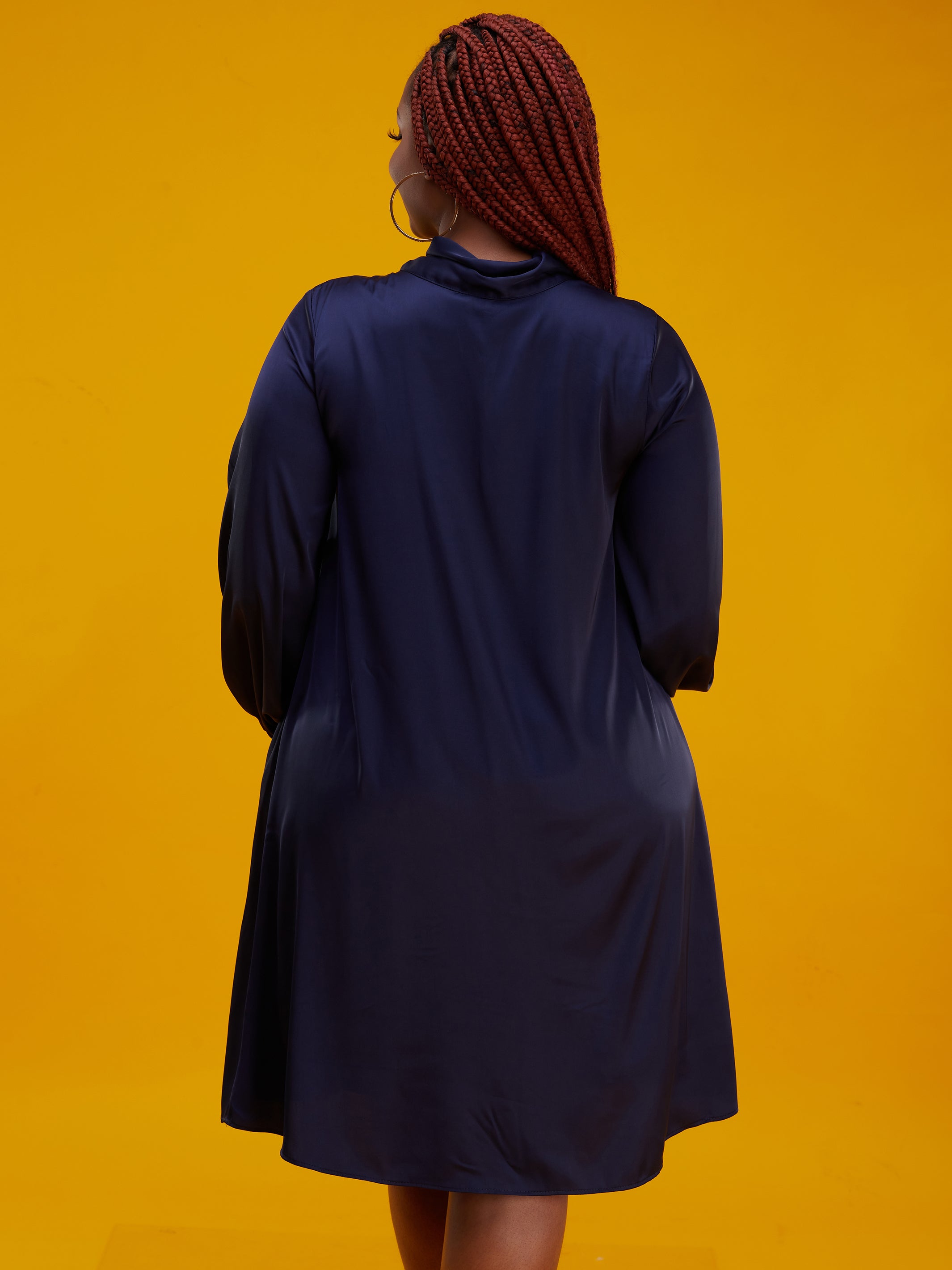 Vivo Bissa Bishop Sleeve Knee Length Dress - Navy Blue