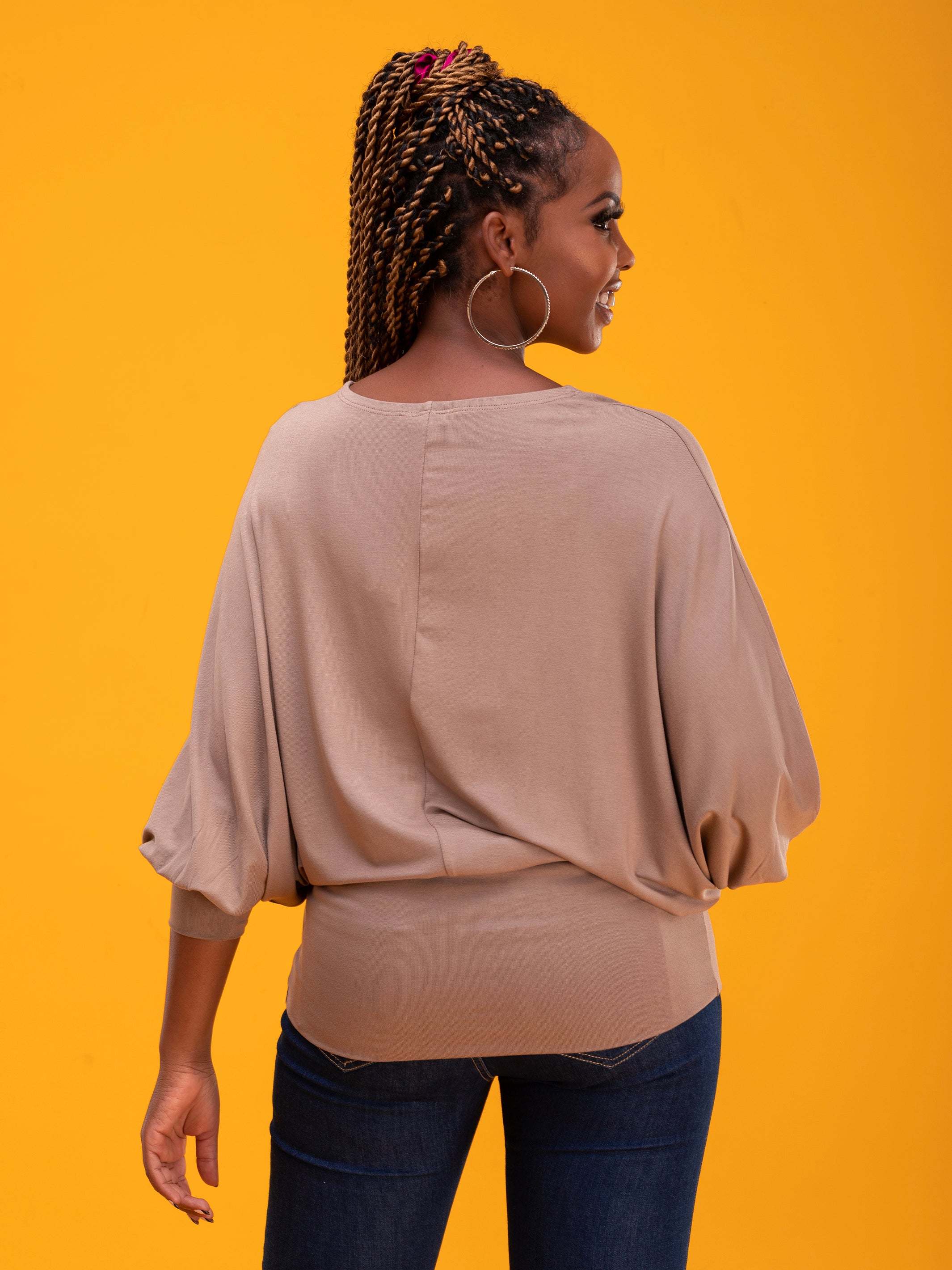 Vivo Cora Dolman Cuffed Top - Taupe