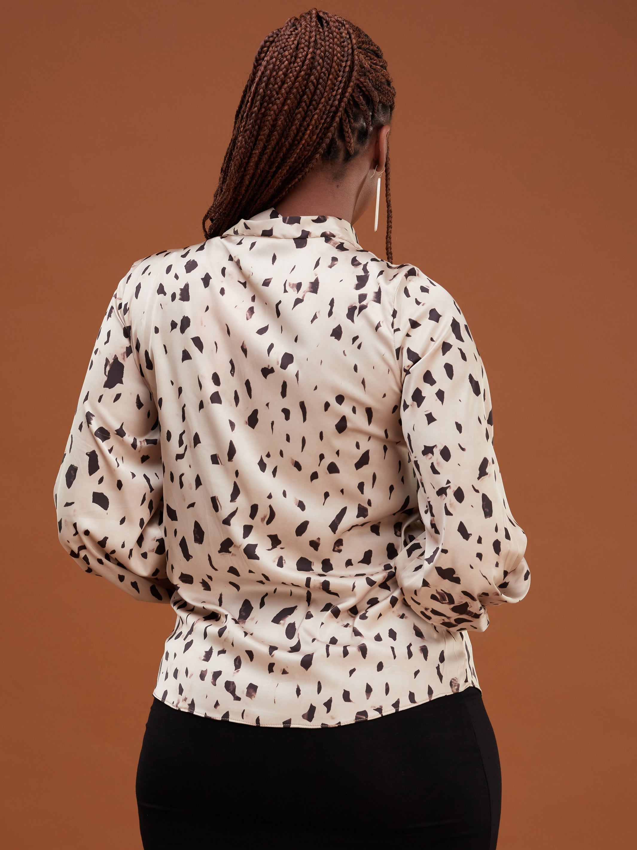 Safari Basic Side Tie Top - Taupe / Brown Print