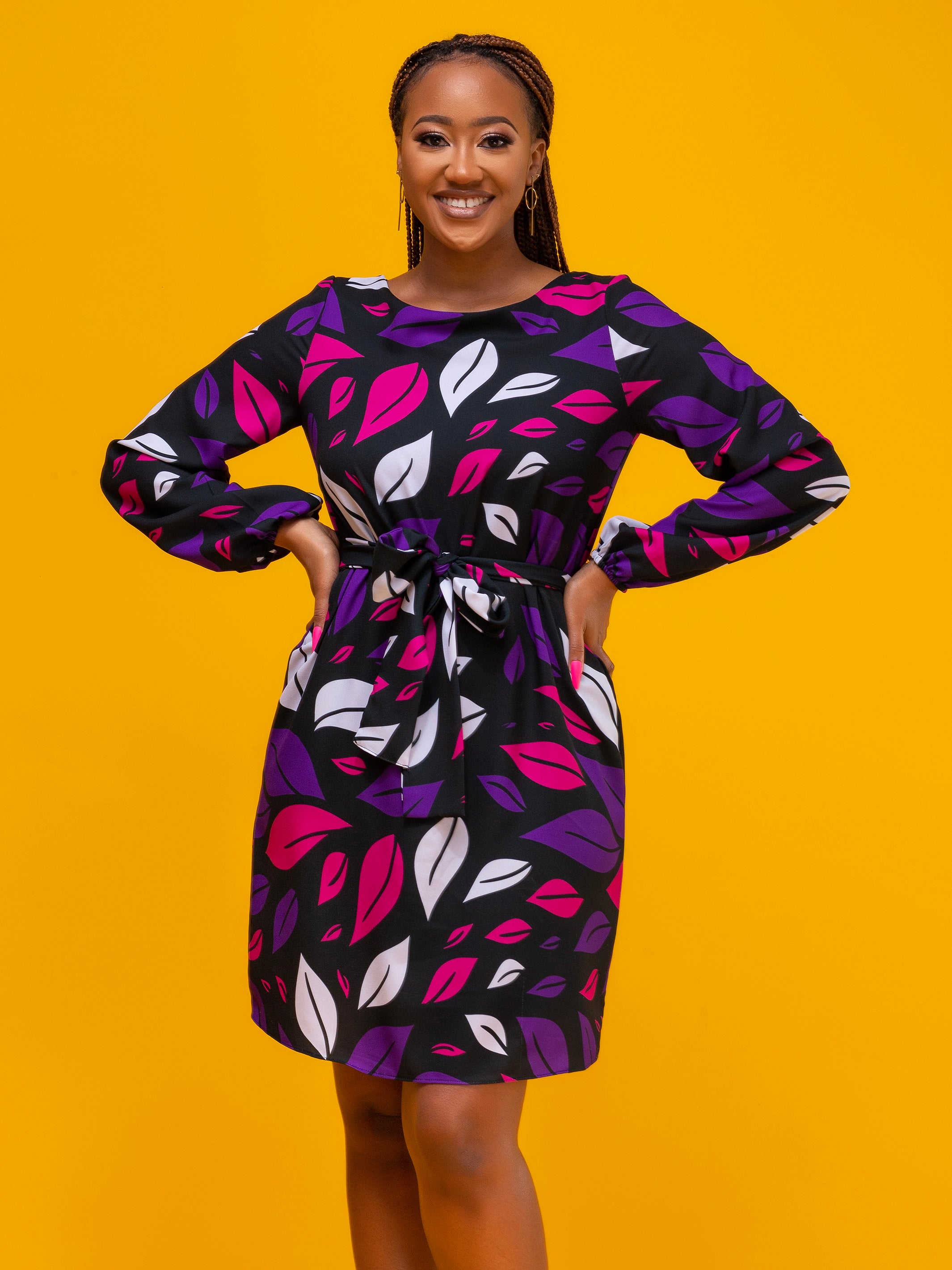 Vivo Zawadi Shift Dress - Purple / Pink Print