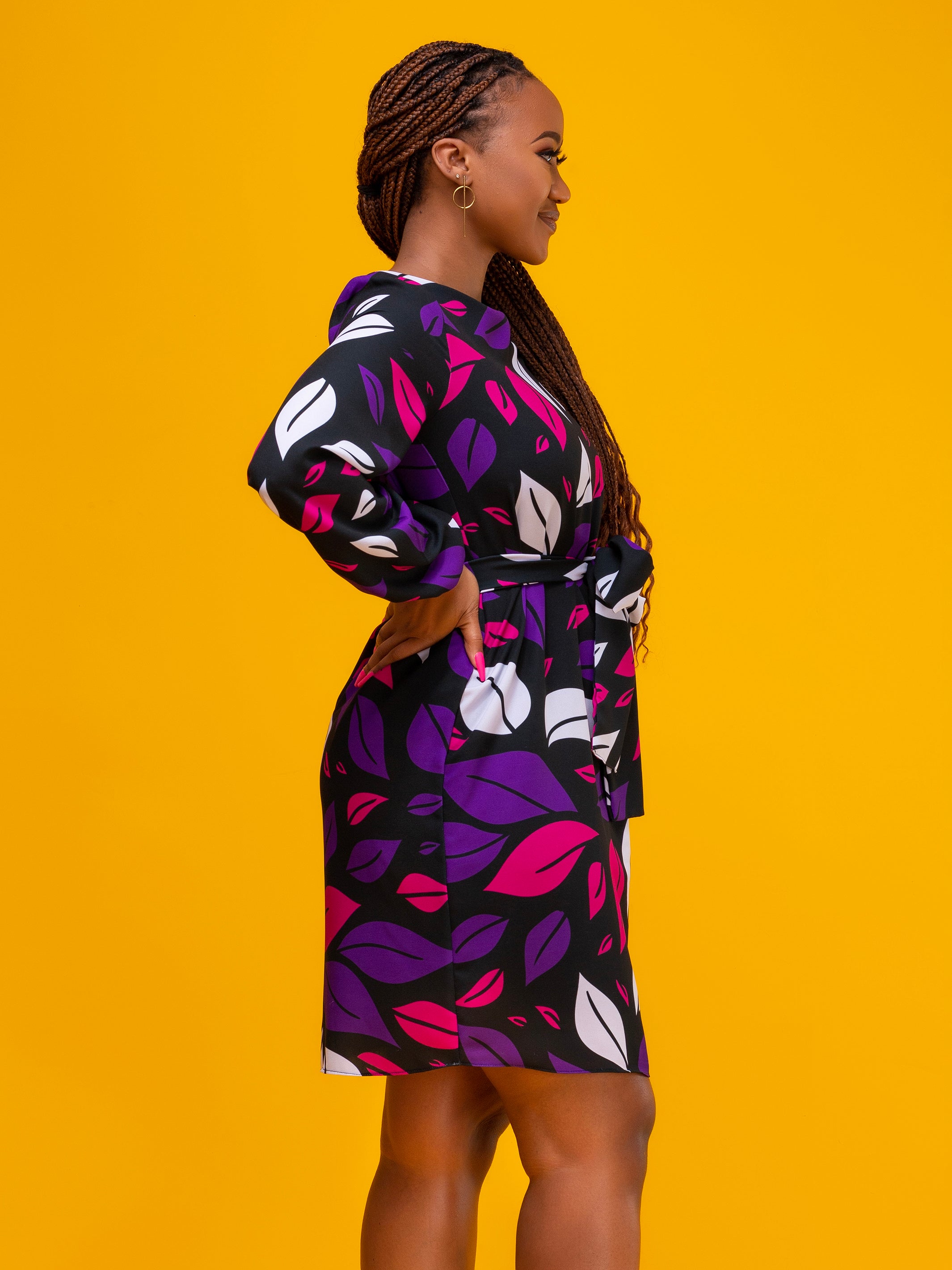 Vivo Zawadi Shift Dress - Purple / Pink Print