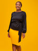 Vivo Basic Satin Bishop Sleeved Top - Black