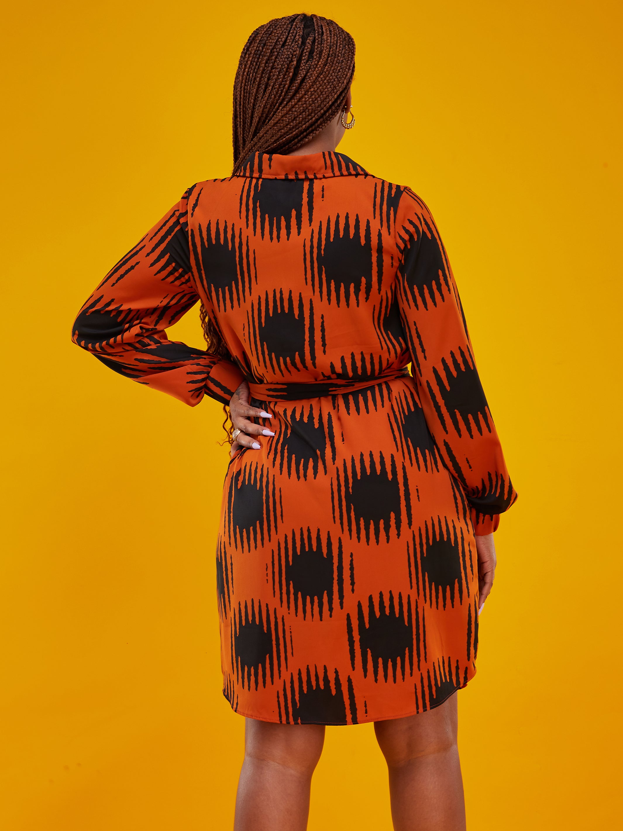 Vivo Tsavo A-Line Dress - Rust / Black Print