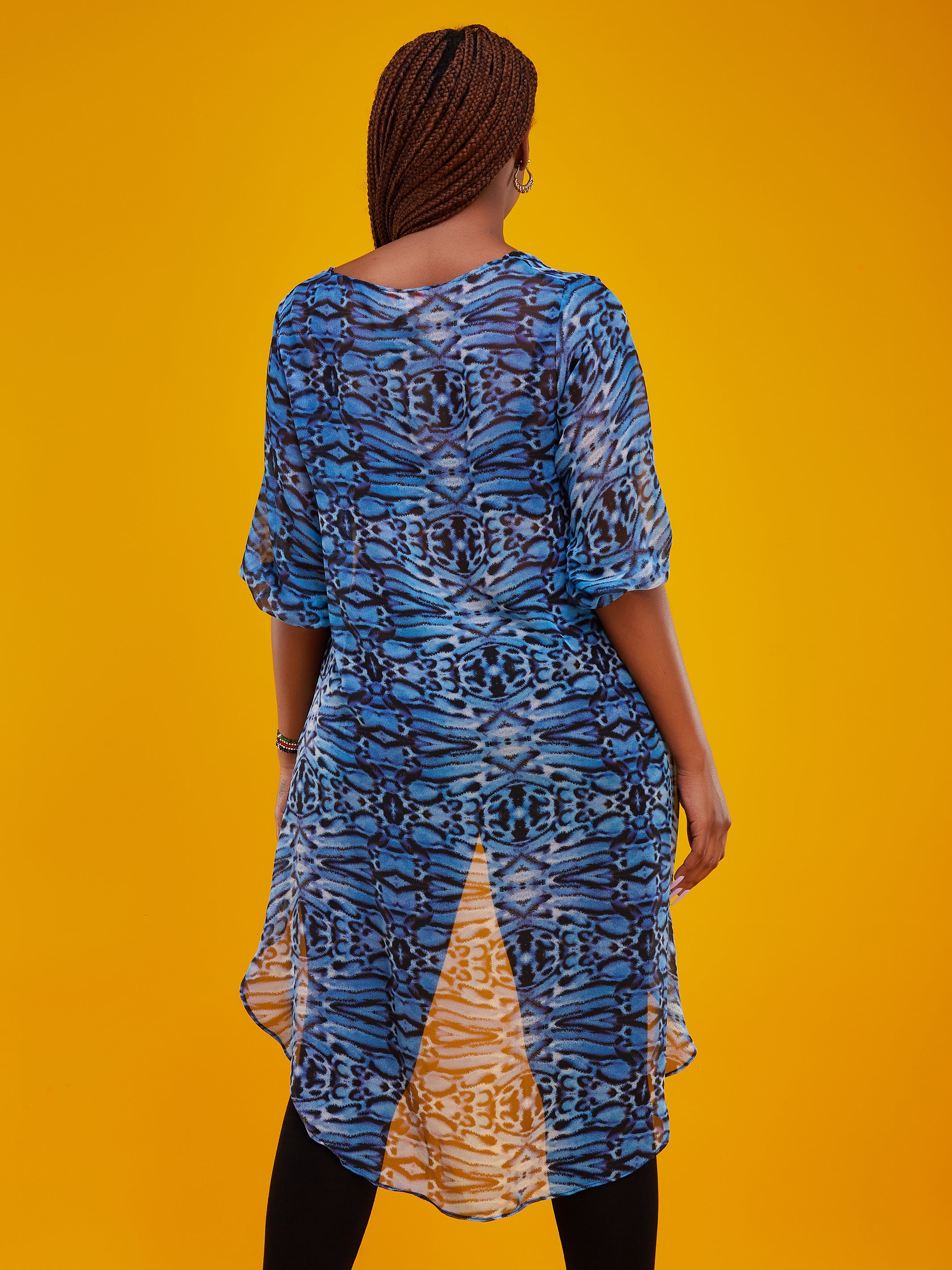 Vivo Basic Nalia High-low Chiffon Top - Blue / Black Print