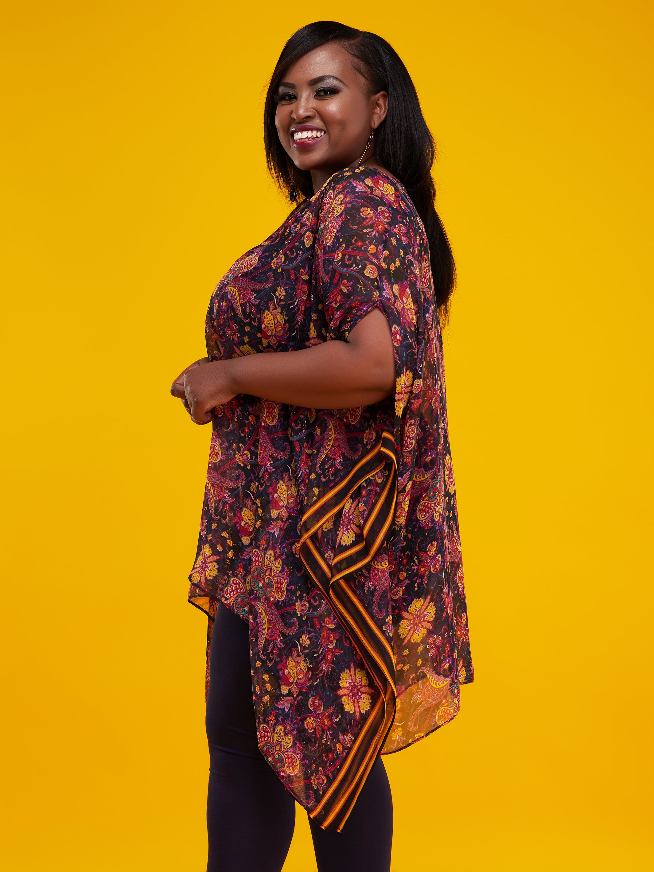 Vivo Basic Wide Loose Top - Purple Paisley Print