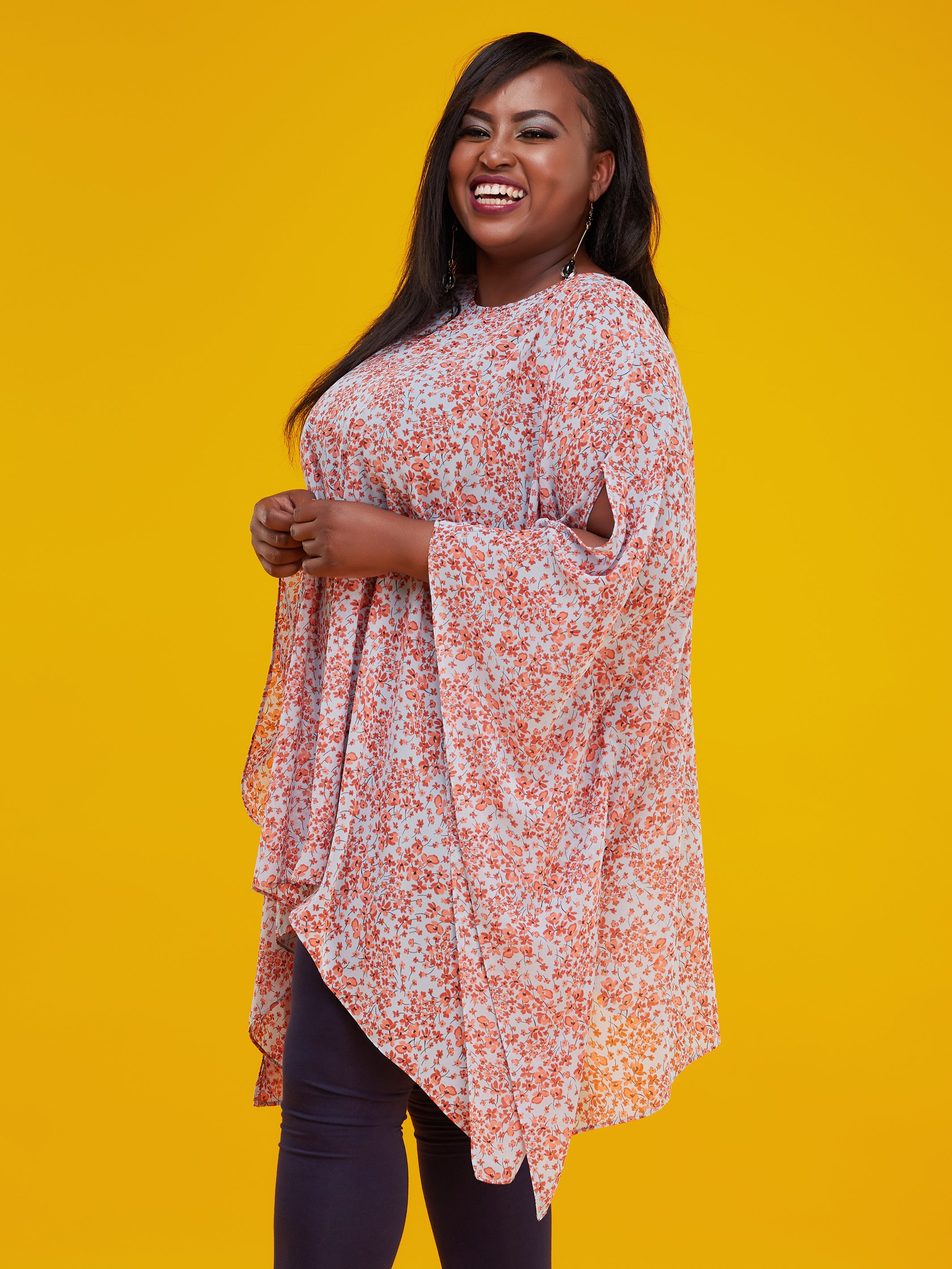 Vivo Basic Wide Loose Top - Rust / Light Blue Print