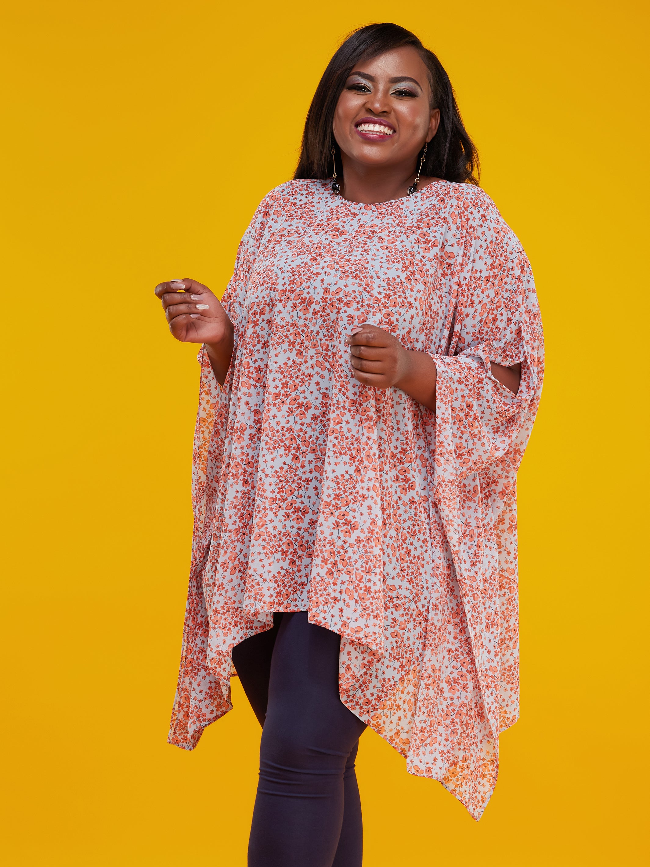 Vivo Basic Wide Loose Top - Rust / Light Blue Print