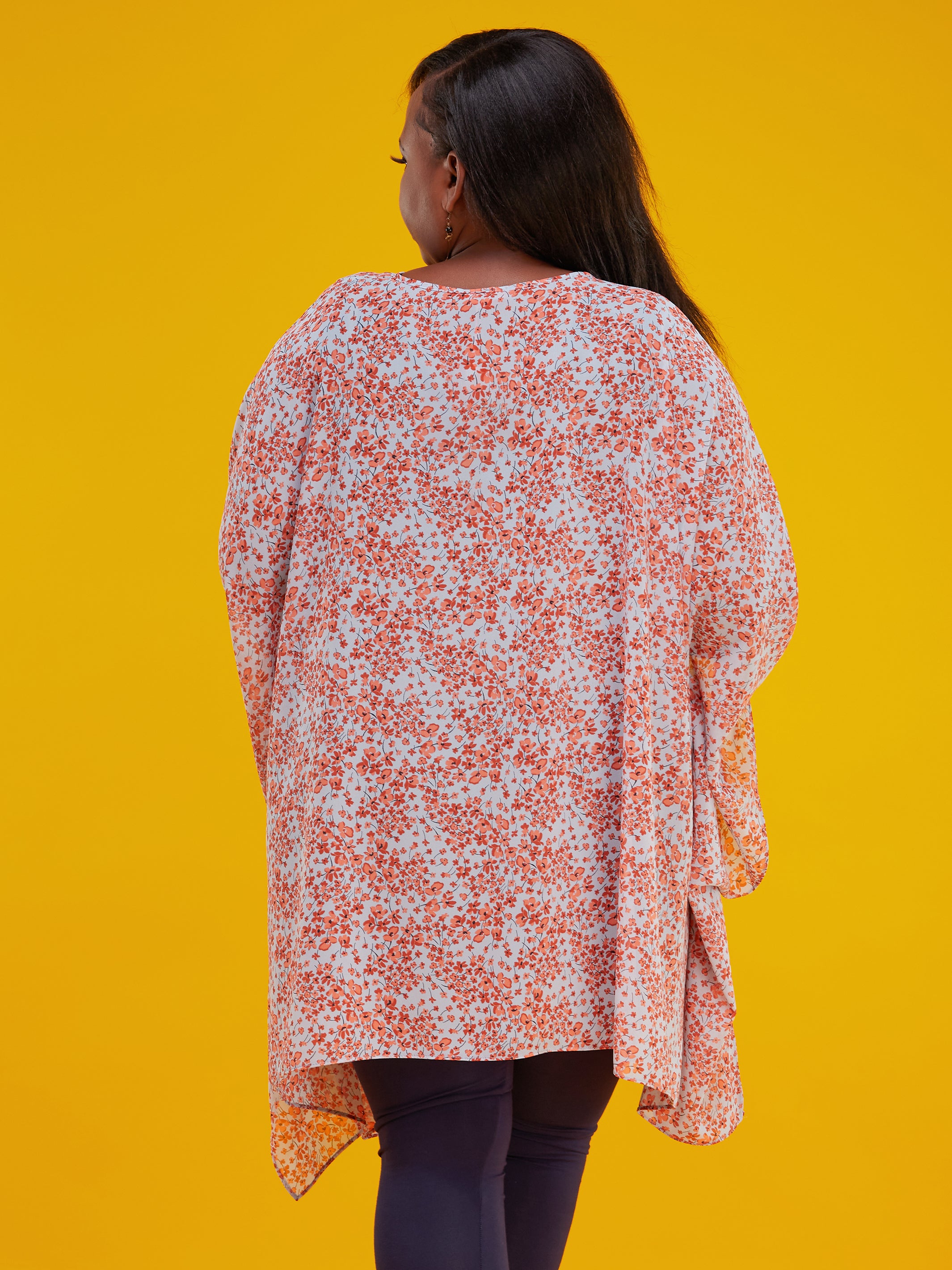Vivo Basic Wide Loose Top - Rust / Light Blue Print