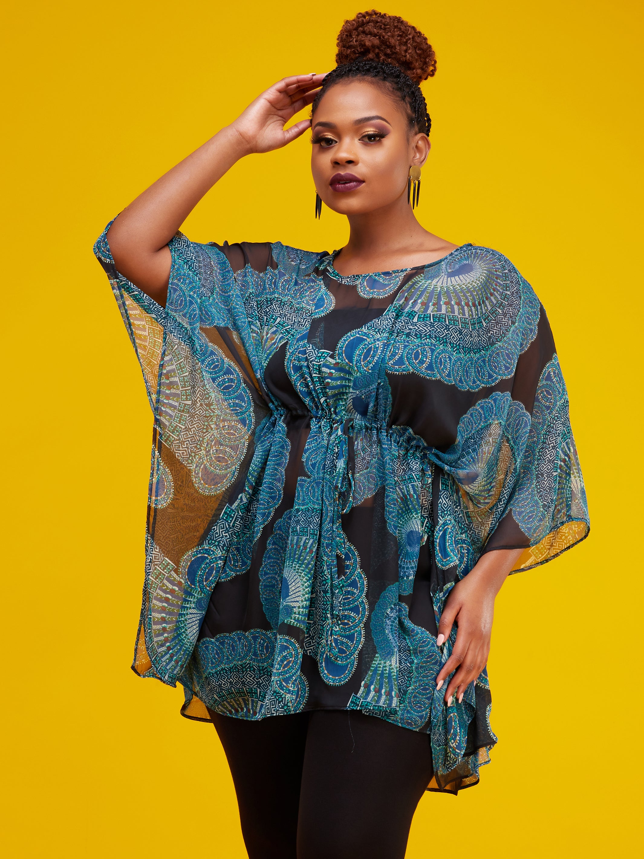 Vivo Lulu Tunic Kaftan - Blue / Taupe Print