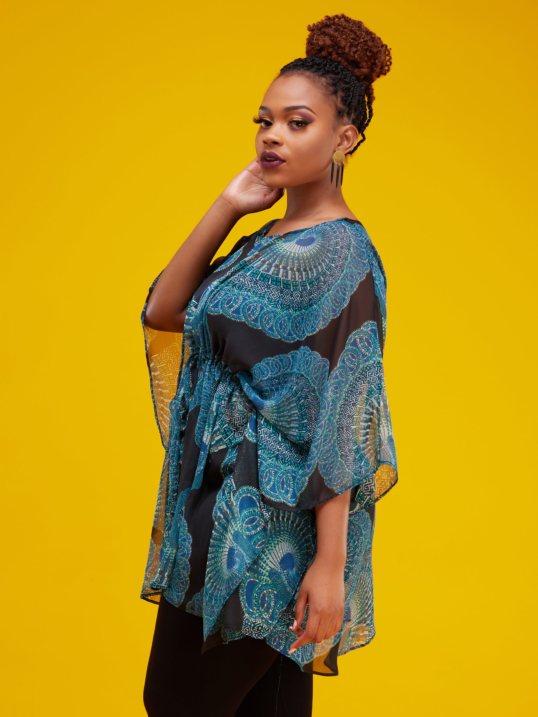 Vivo Lulu Tunic Kaftan - Blue / Taupe Print