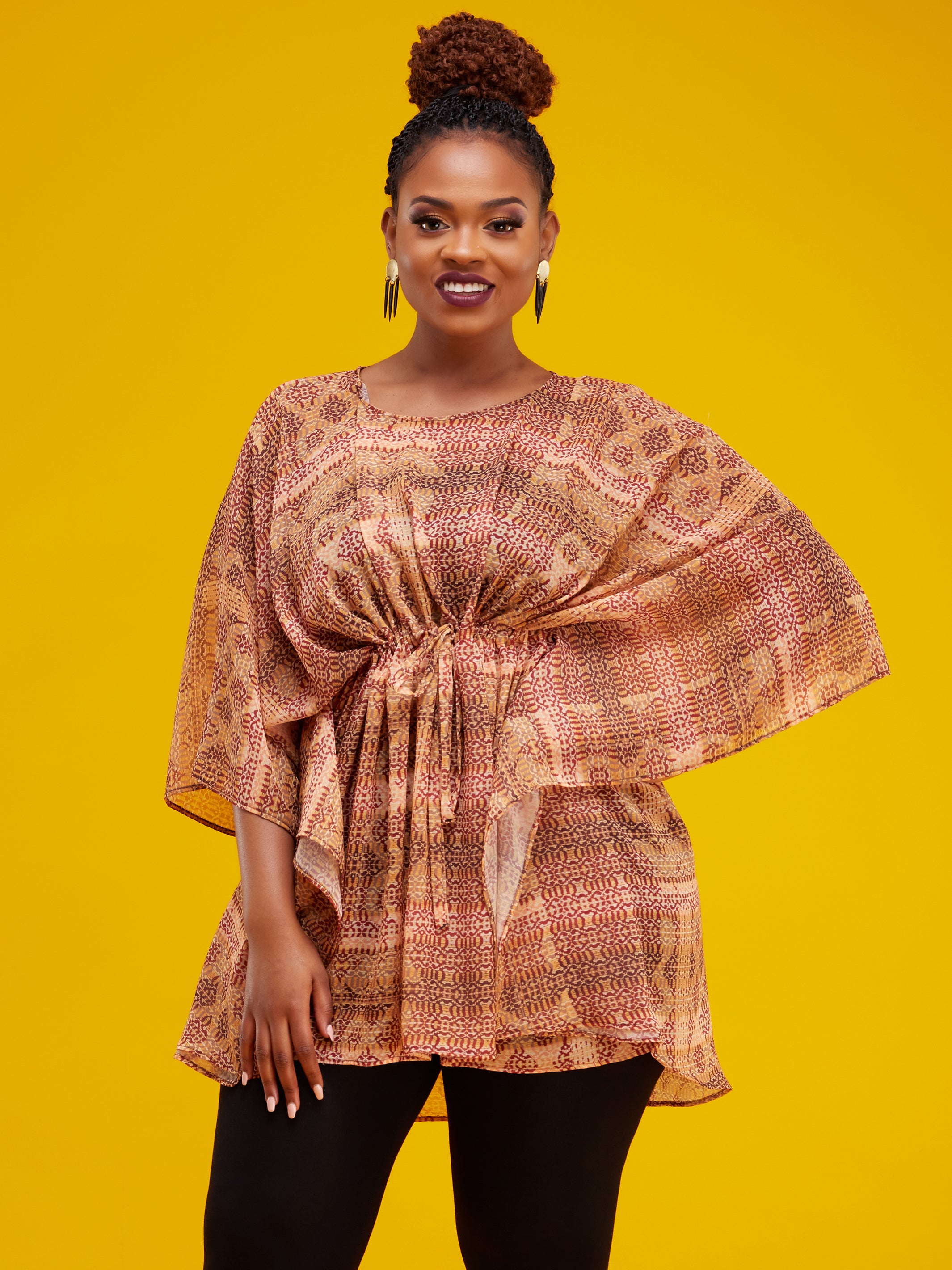 Vivo Lulu Tunic Kaftan - Orange / Red Print