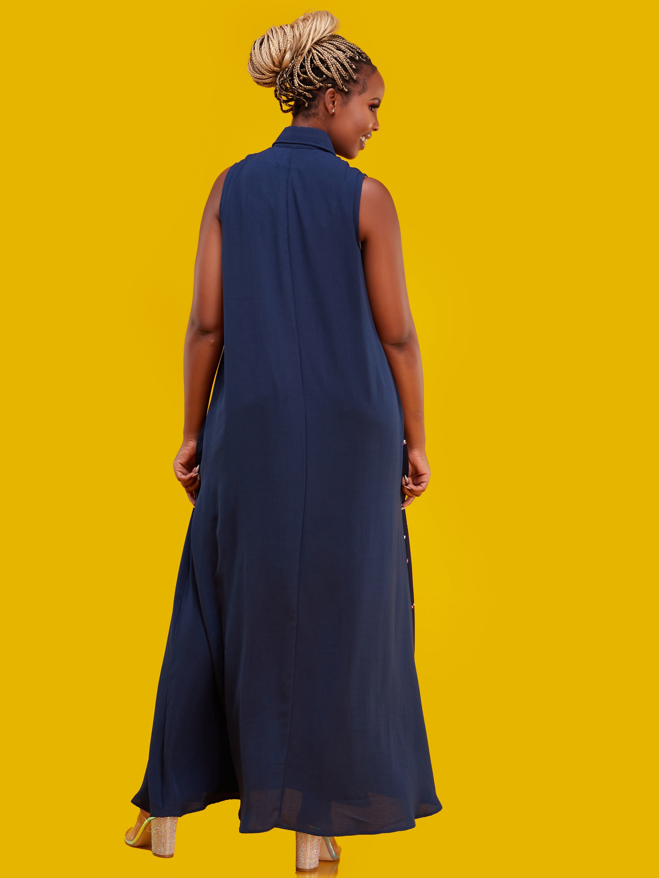 VIvo Zuri Sleeveless Tent Maxi Dress - Navy / Dice Print