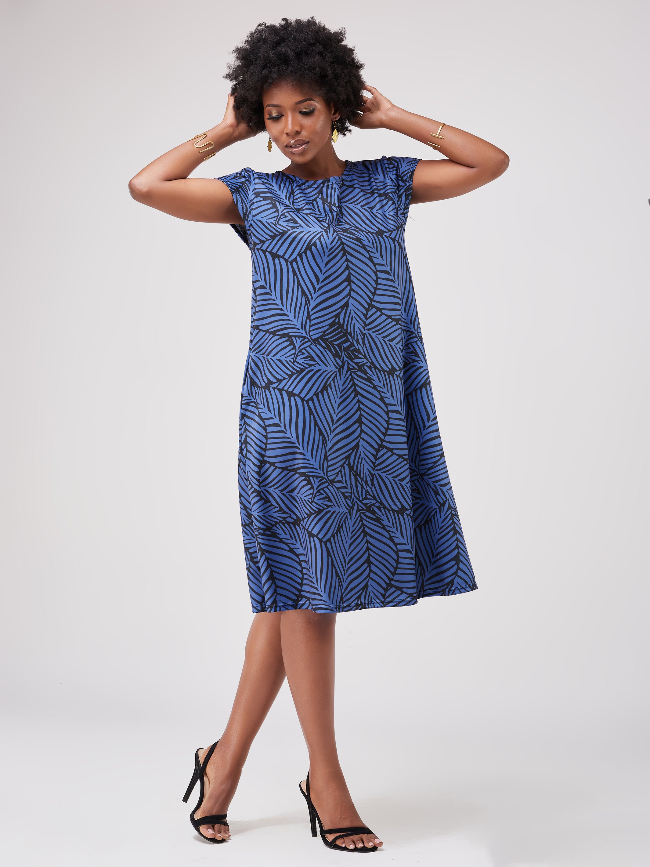 Vivo Tuni Cap Sleeve Tent Dress - Black / Navy Print