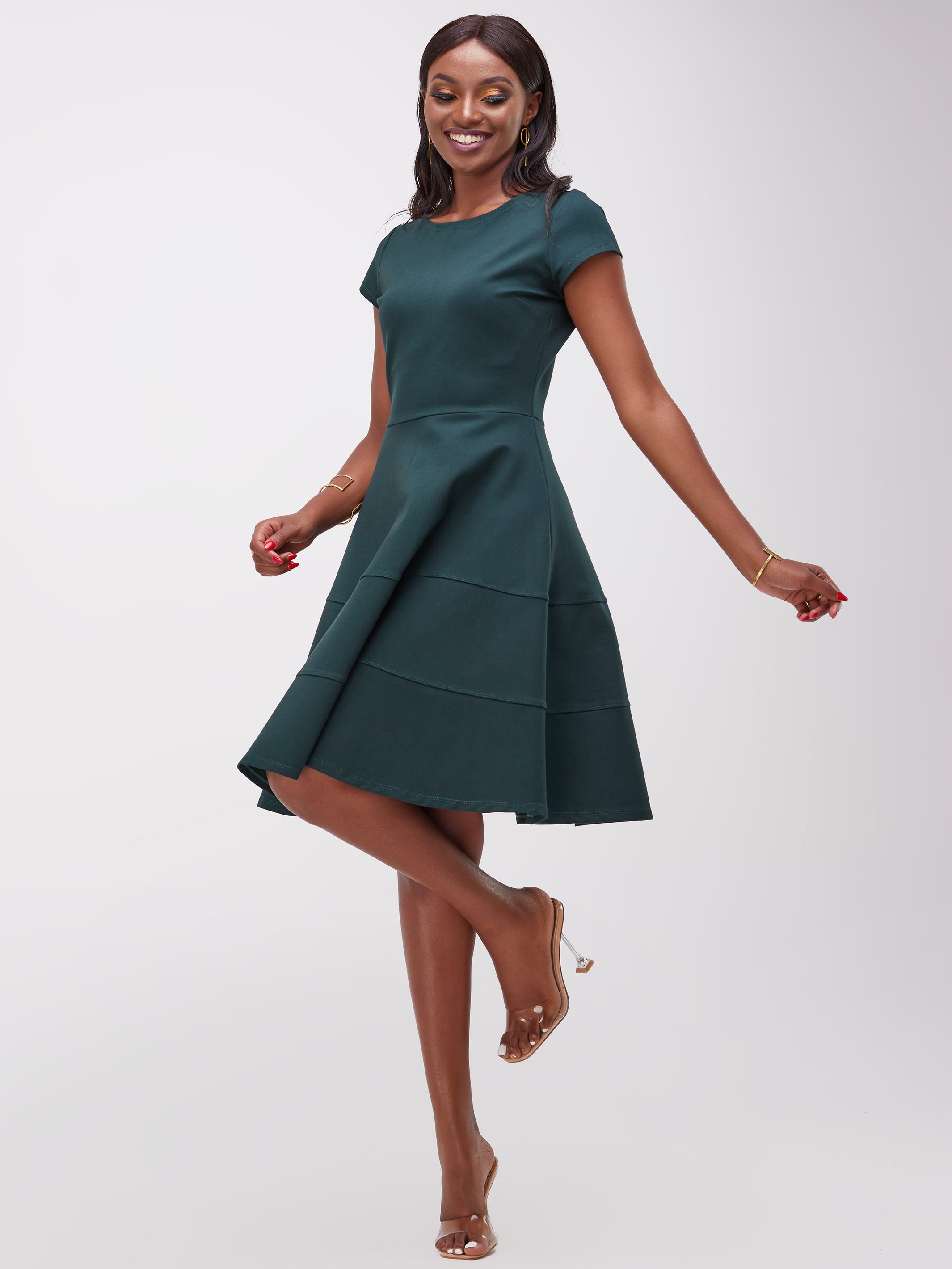 Dark green a line dress sale