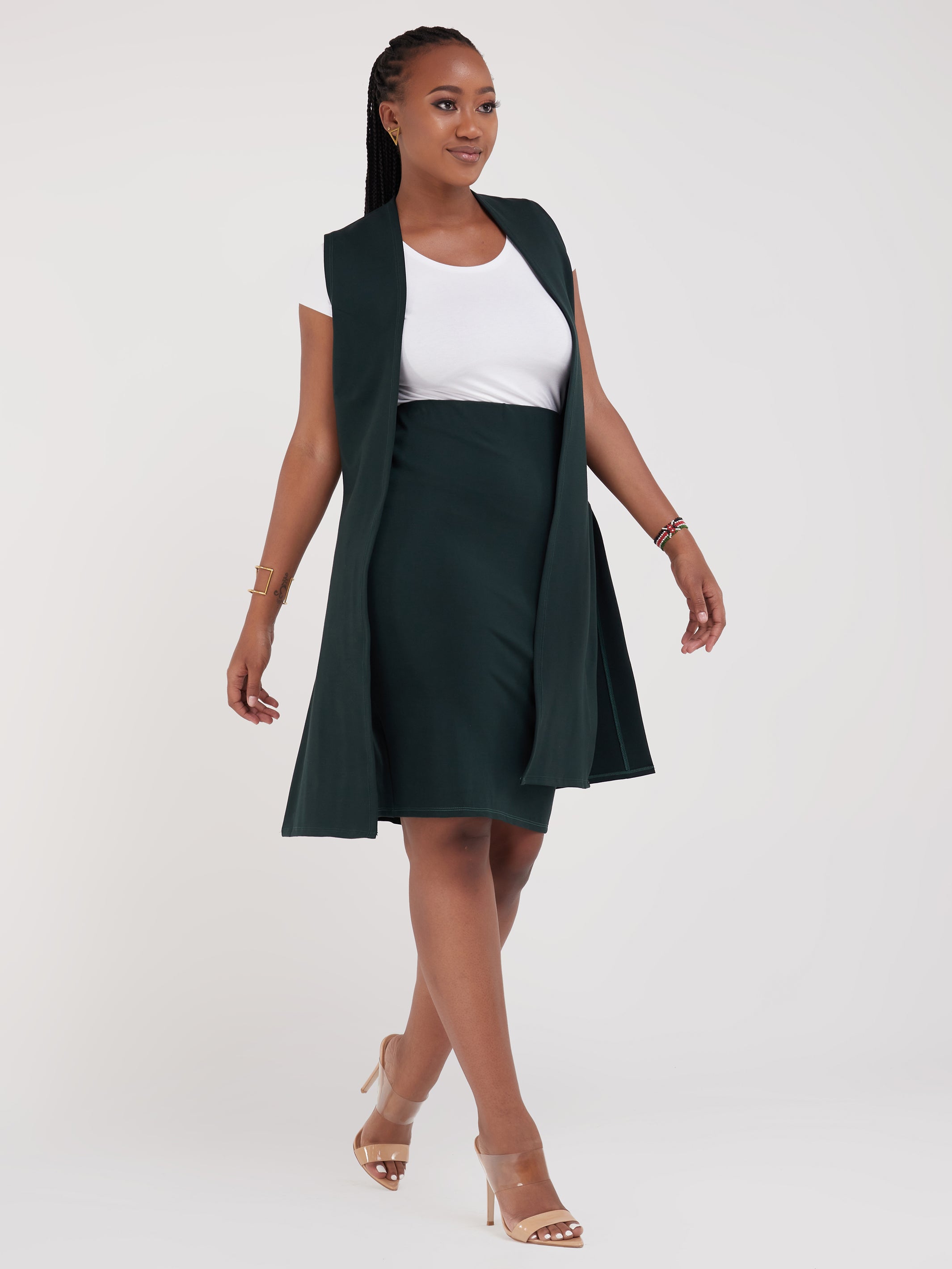 Vivo Waridi Sleeveless Overcoat - Dark Green