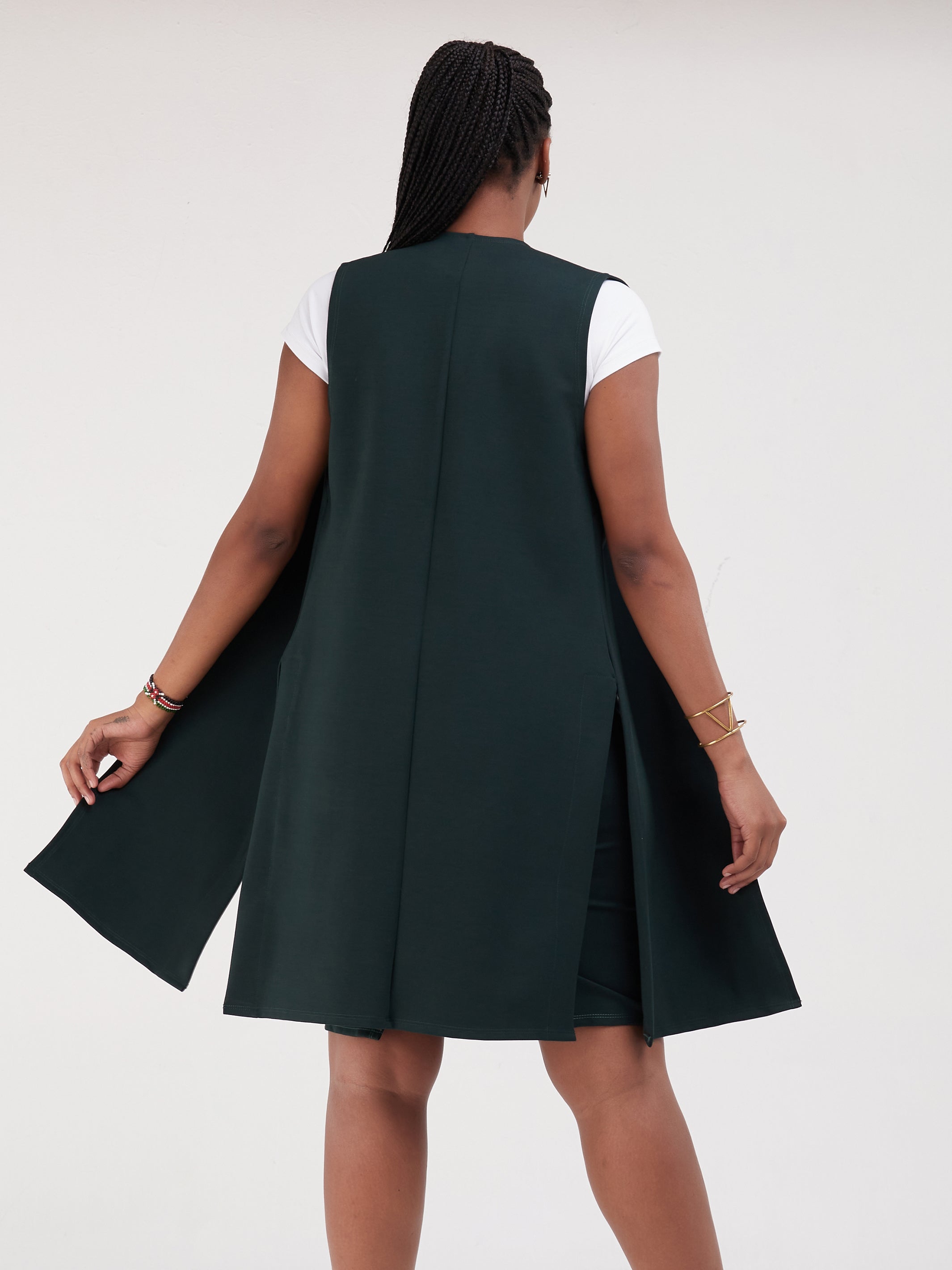 Vivo Waridi Sleeveless Overcoat - Dark Green