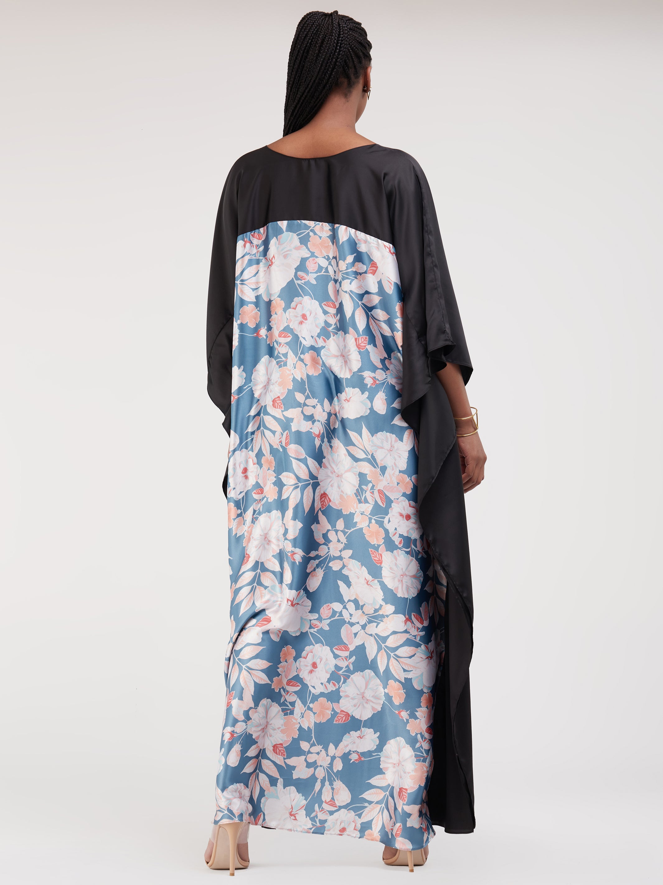 Vivo Watamu Satin Border Maxi Kaftan - Pink / Blue Print
