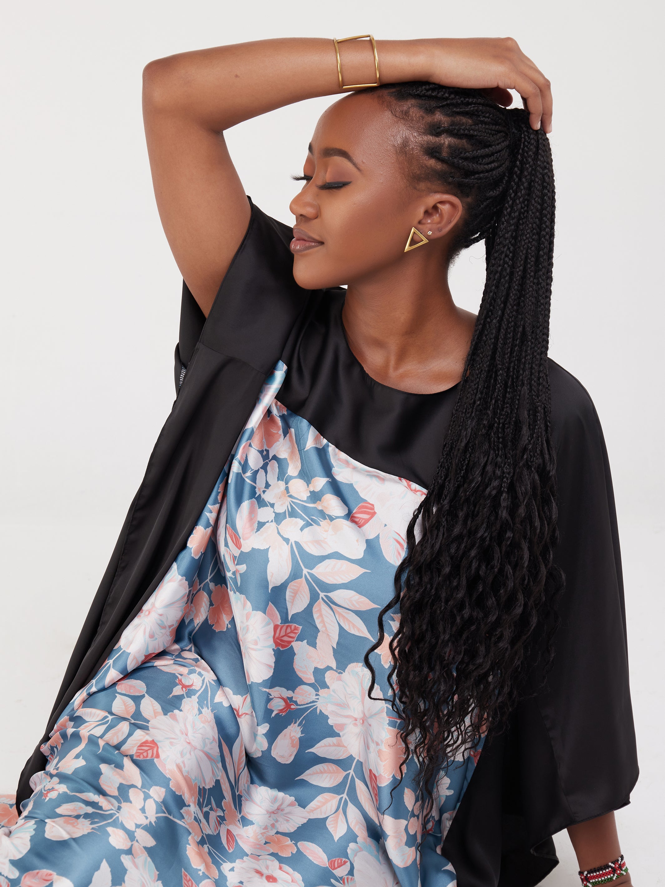 Vivo Watamu Satin Border Maxi Kaftan - Pink / Blue Print
