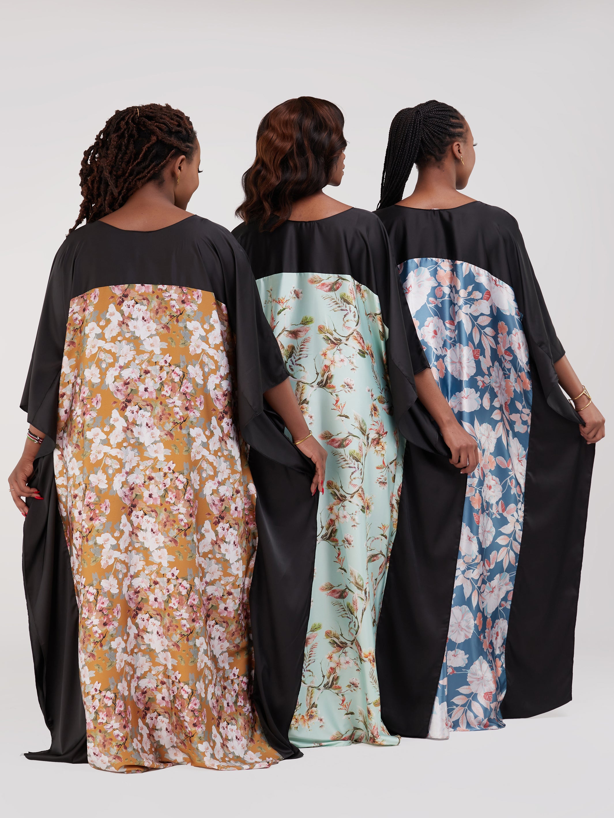 Vivo Watamu Satin Border Maxi Kaftan - Brown / Pink Print
