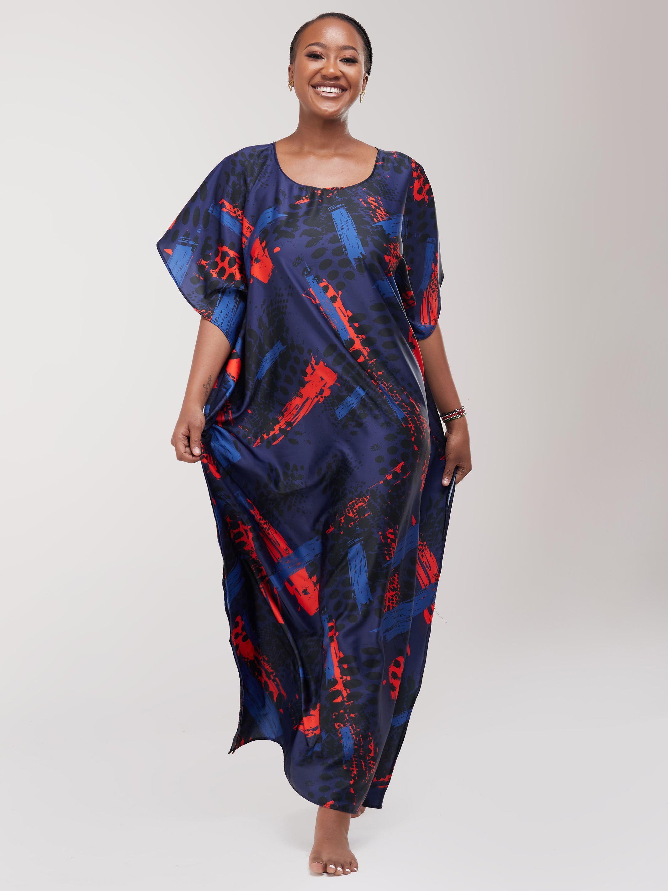 Vivo Tuni Satin Maxi Dira - Royal / Orange Print