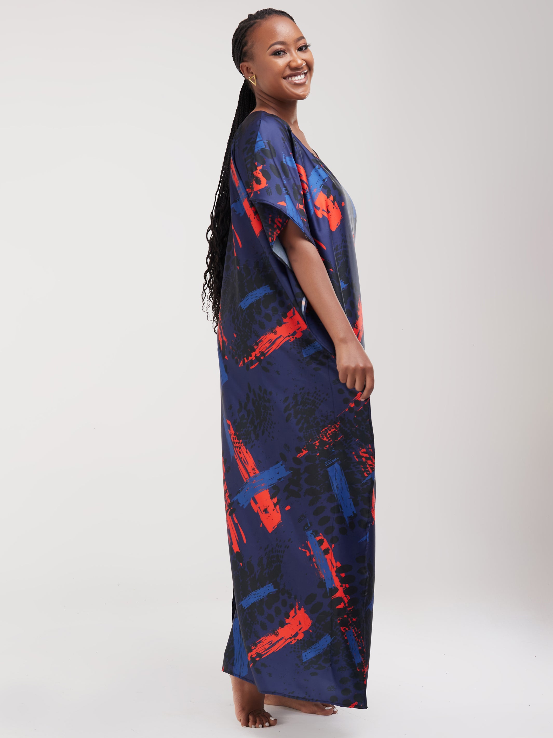 Vivo Tuni Satin Maxi Dira - Royal / Orange Print