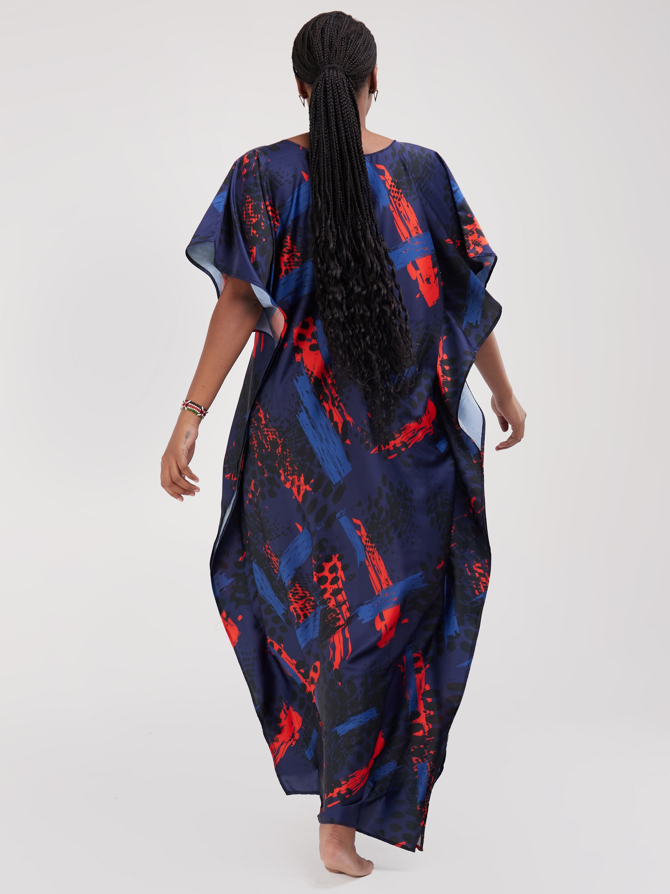 Vivo Tuni Satin Maxi Dira - Royal / Orange Print