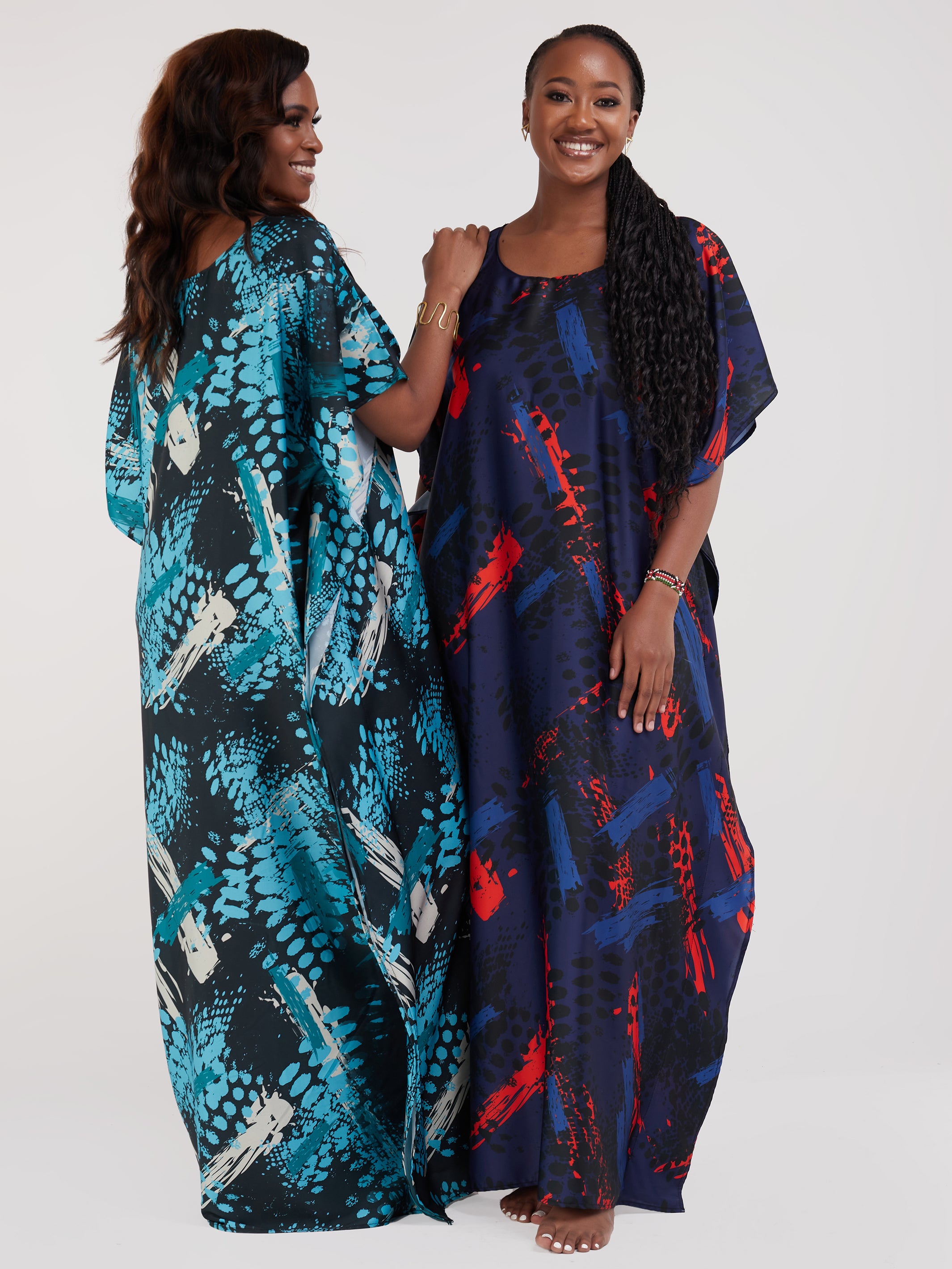 Vivo Tuni Satin Maxi Dira - Royal / Orange Print