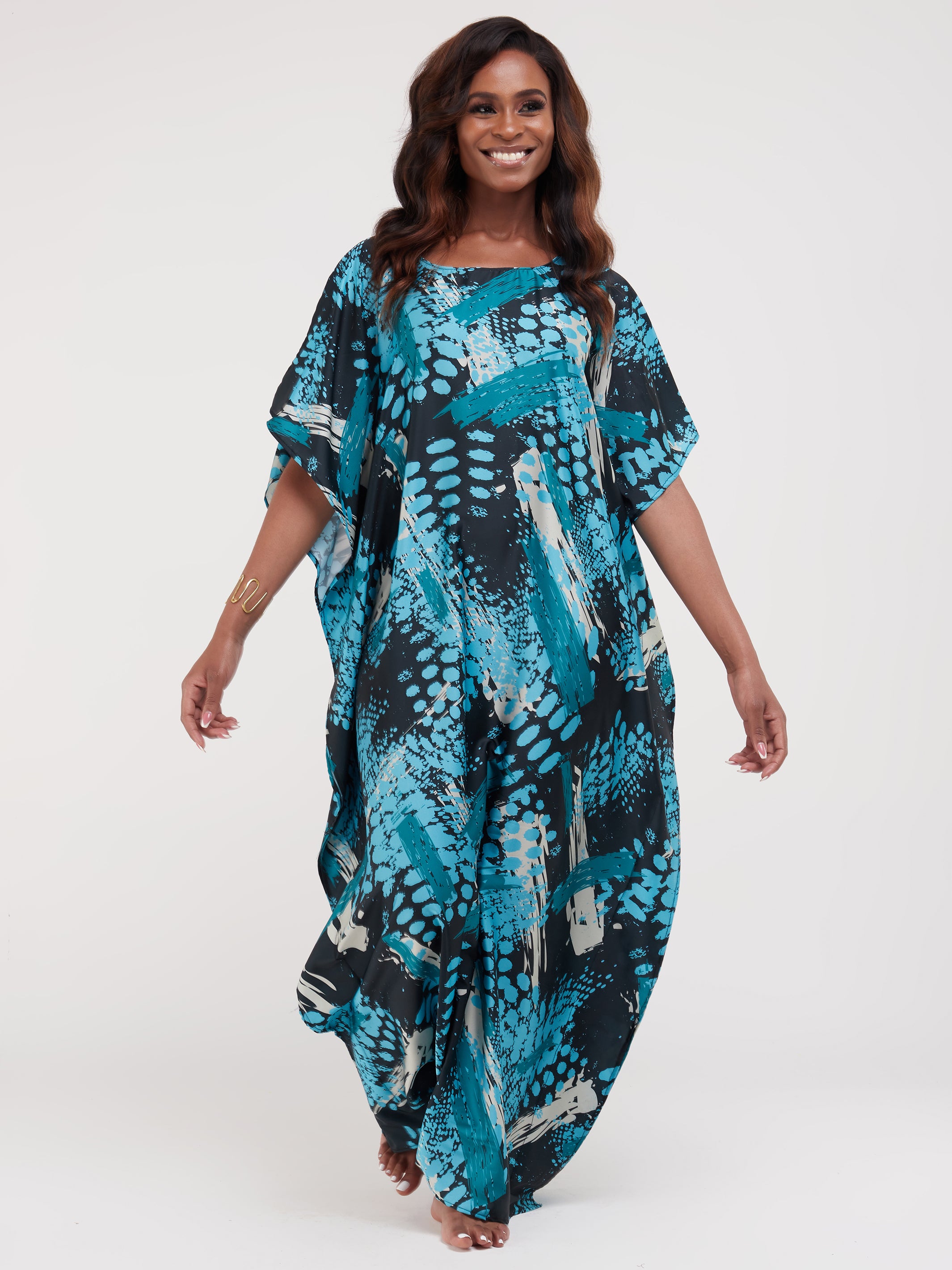 Vivo Tuni Satin Maxi Dira - Sea Green / Blue Print